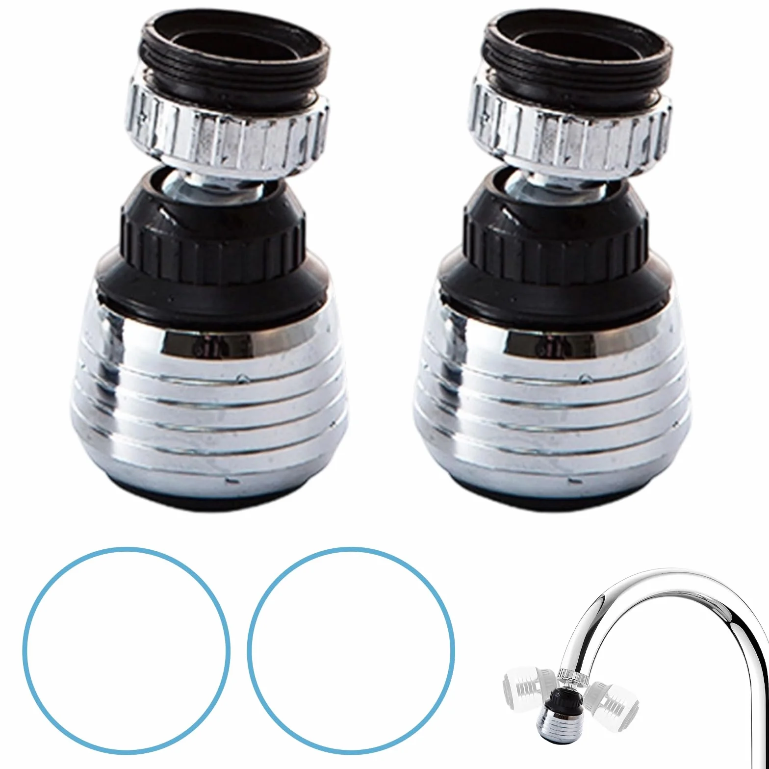 Aeratore per rubinetto 2 pezzi regolatore girevole 360° risparmio acqua con adattatori