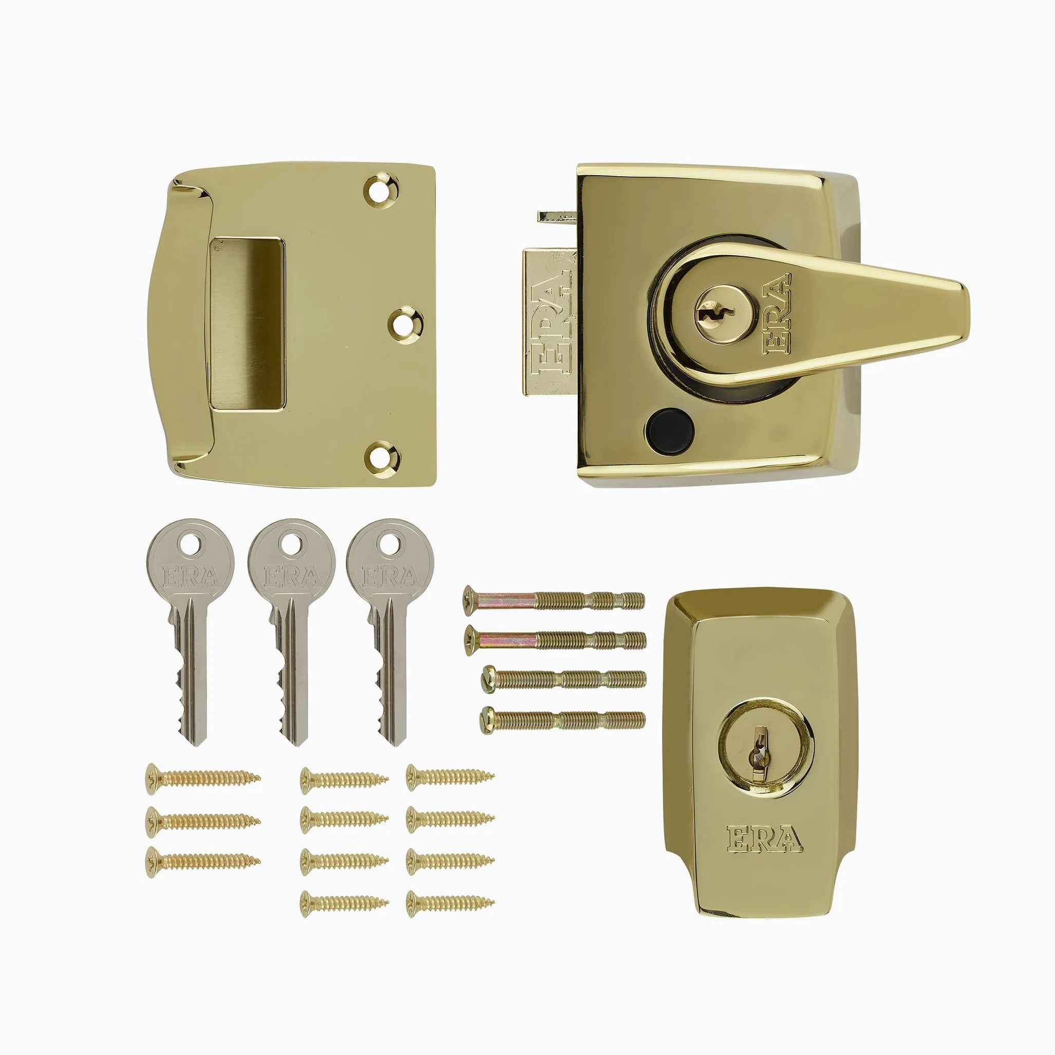 Era - Serratura da applicare ad elevato standard di sicurezza, apertura interna a maniglia, finitura effetto ottone, 4 cm, 3 chiavi incluse