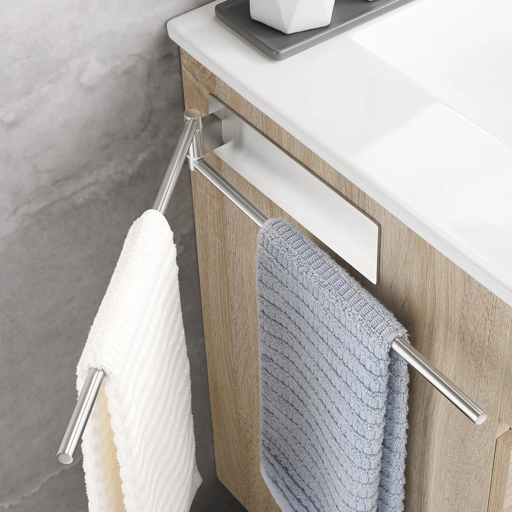 Porta Asciugamani Bagno Adesivo Argento Girevole 180° Acciaio Inox 304 Senza Foratura