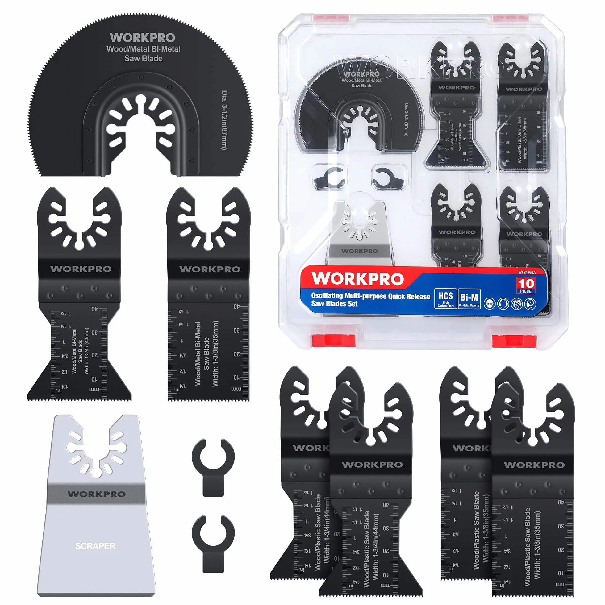 WORKPRO Lame Utensile Multifunzione 10 Pezzi, Lame Utensile Oscillanti Bi-Metallo Materiale, Accessori Oscillanti per Metallo Legno Plastica Cartongesso, Compatibile con la Maggior Parte delle Marche