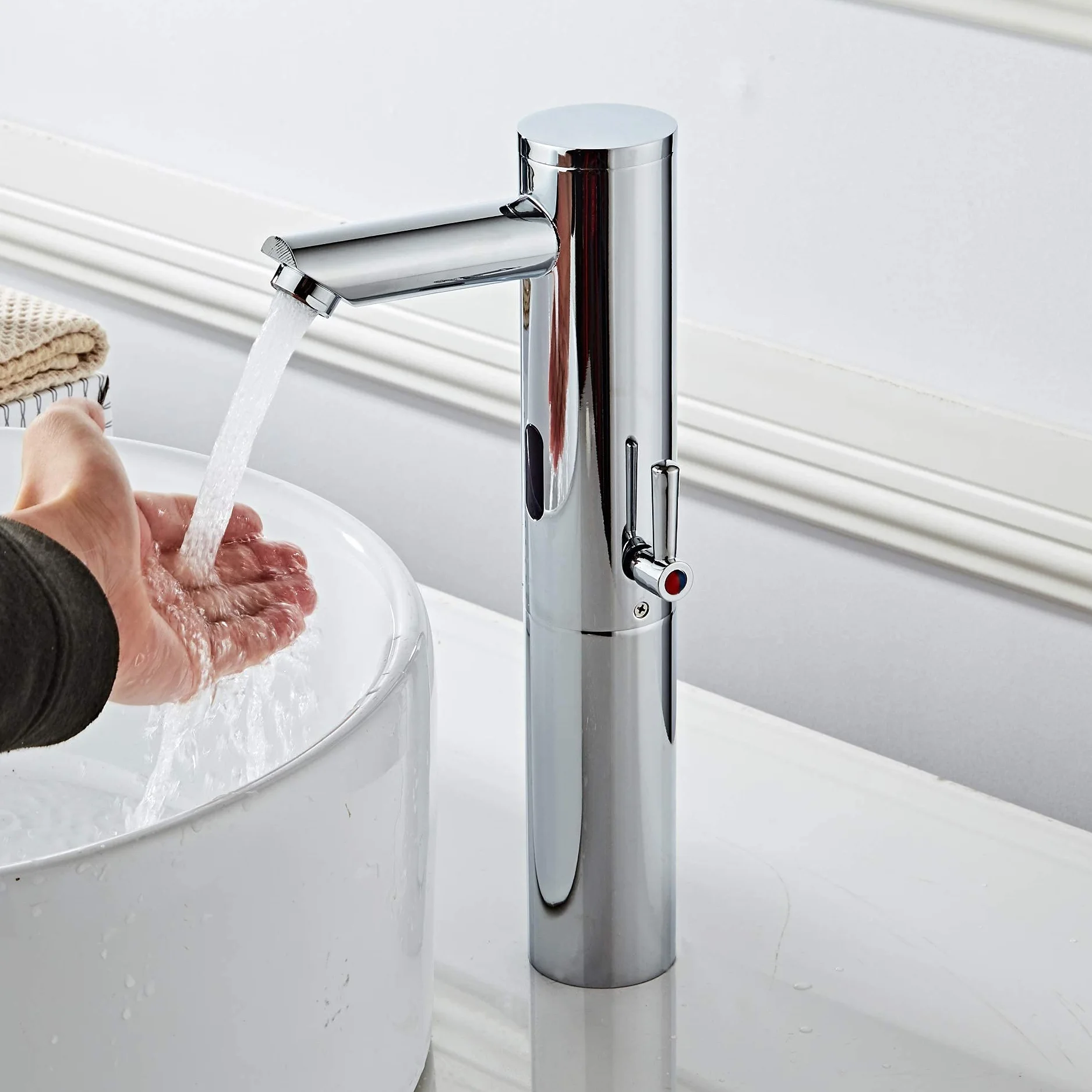 Gangang Rubinetto Touchless Automatico con Sensore a Infrarossi per Lavabo Alta Temperatura Acqua Calda e Fredda