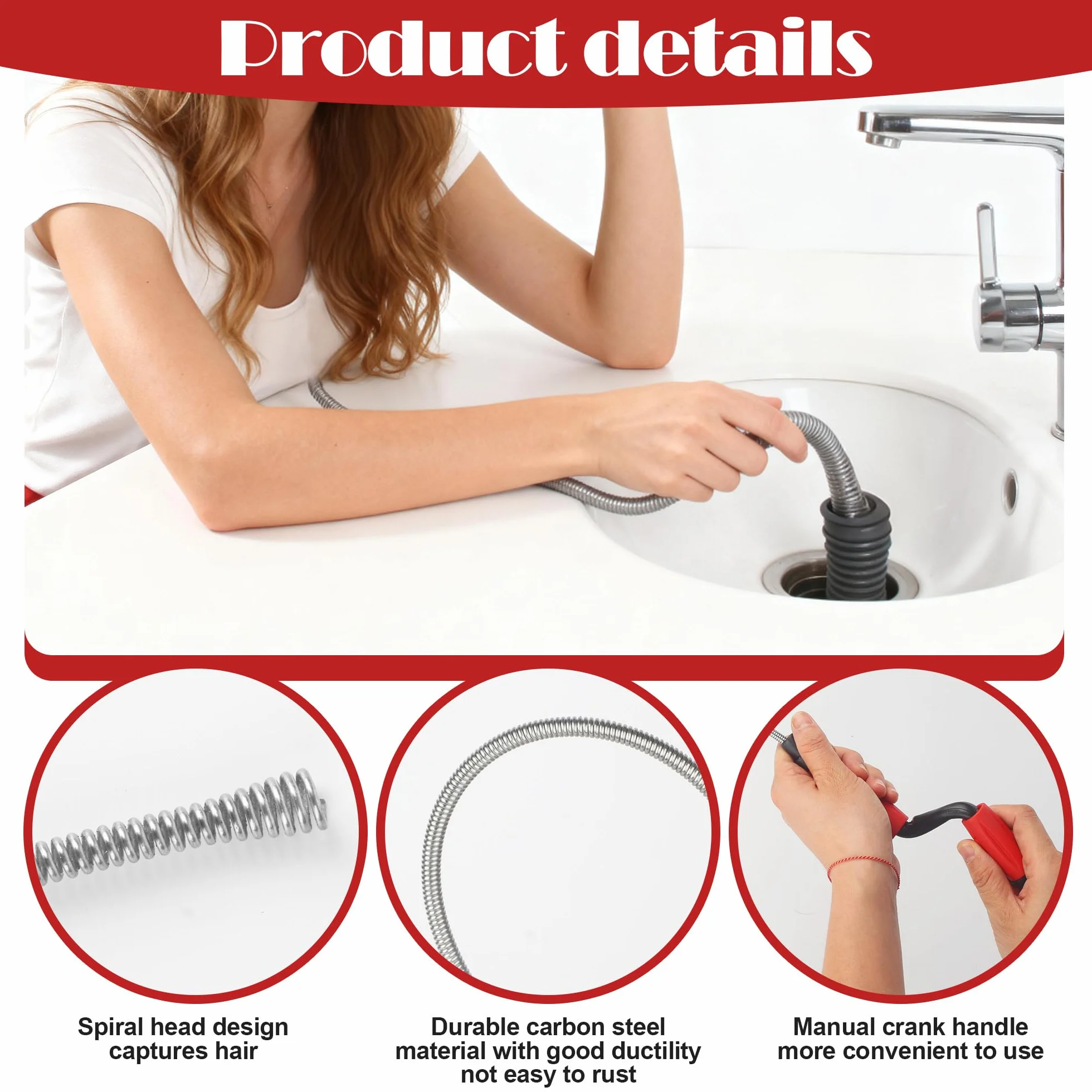 Sturatubi Sonda 5 m x 6 mm, Coclea per Pulizia Tubi Cucina Bagno