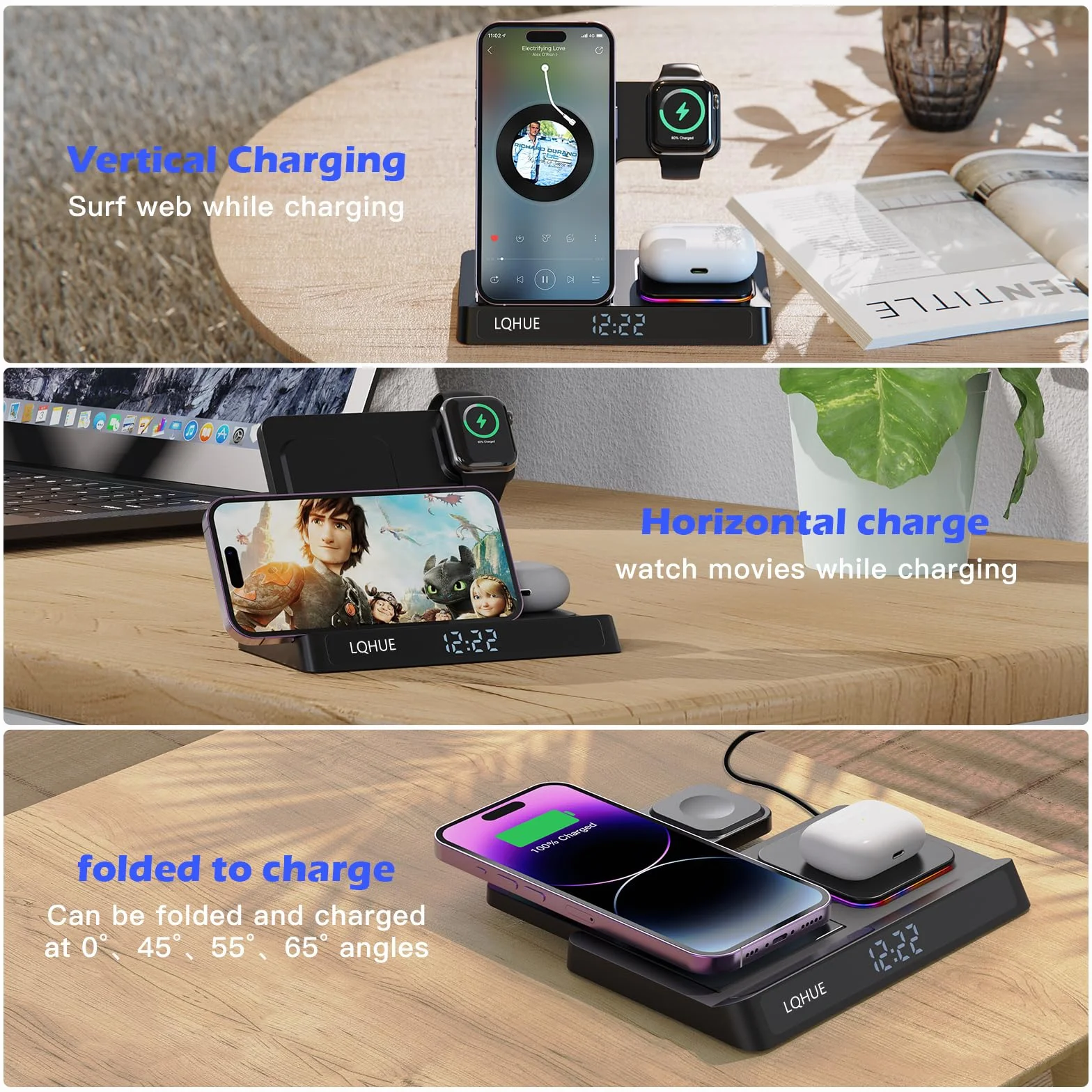Caricatore wireless 4 in 1 Caricatore per iPhone 16 15 14 13 12 11 Pro SE X XS XR & Watch 9 8 7 6 SE 5 4 3 2,Ricarica Wireless Per i-Watch Ultra 9 8 7 6 SE 5 4 3 Wireless earphones 3/Pro 2