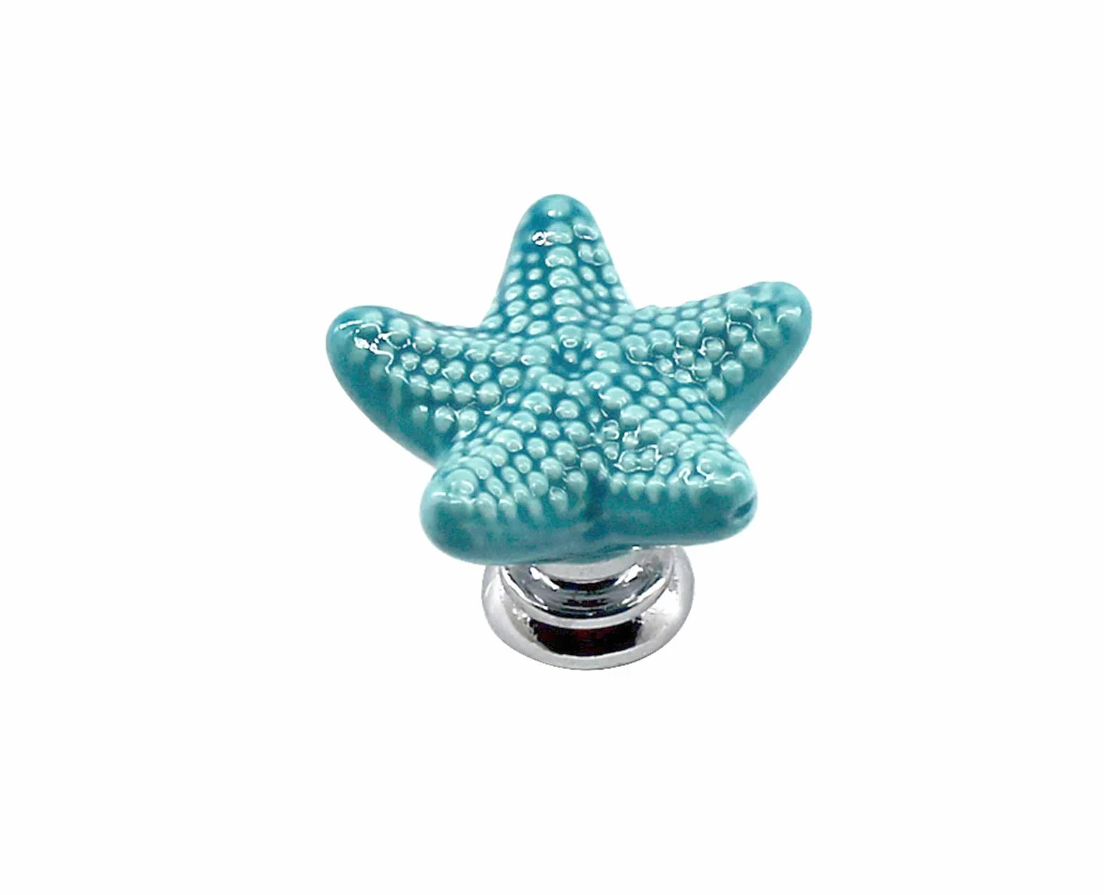 Maniglie per armadietti in ceramica a forma di stella marina blu con base in lega di zinco - Confezione da 8 pomelli