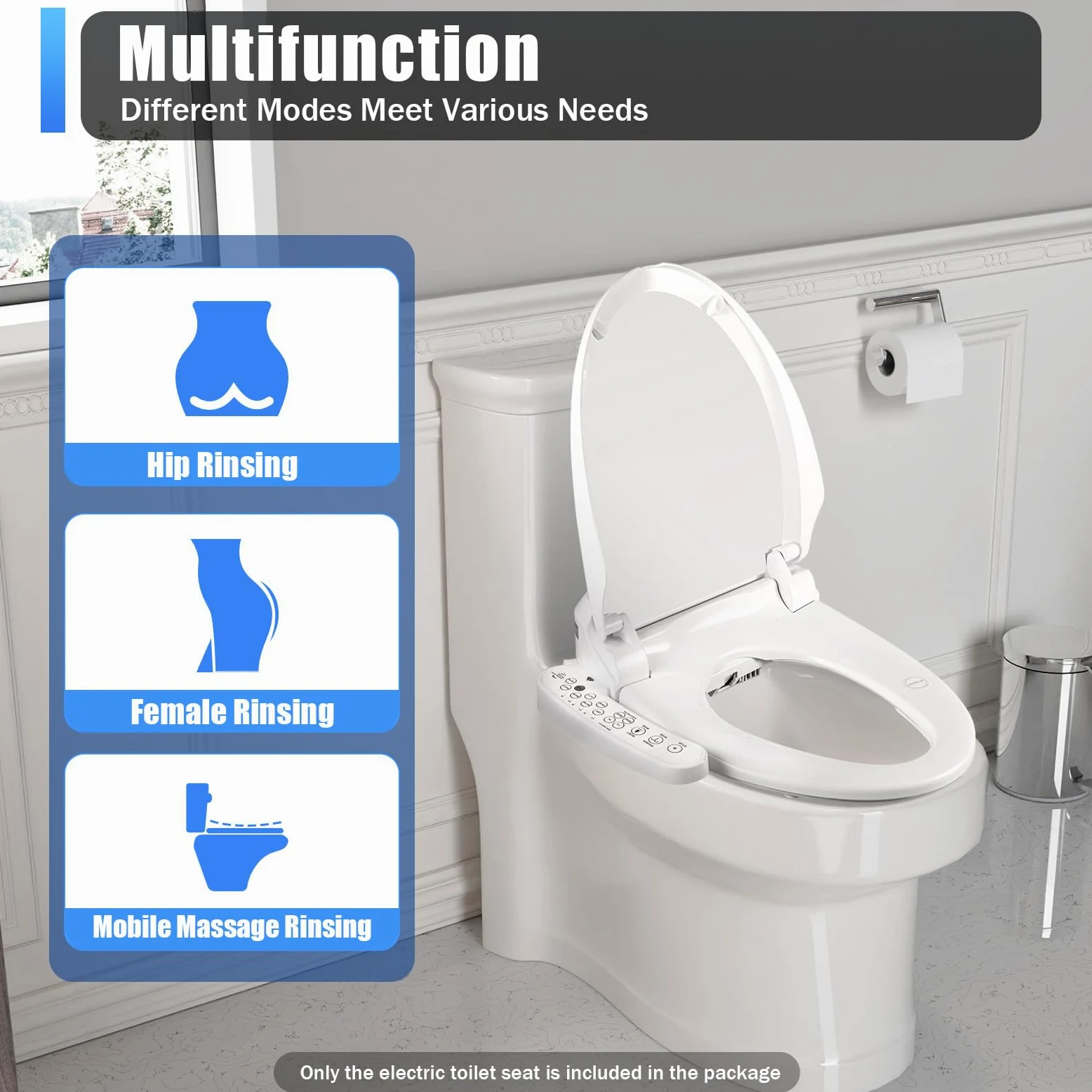 Sedile WC, doccia, WC con abbassamento automatico, copriwater non elettrico, doppio ugello autopulente