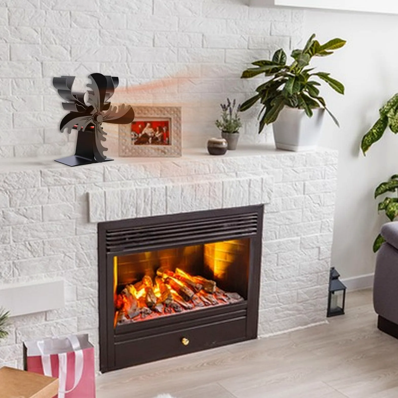 Ventilatore per Stufa a Legna Alimentato a Calore | Ventilatore | per Stufa a a 4 Foglie,Ventilatore Termico a Forma di Renna, per Stufa a Legna, Ventilatore per Stufa