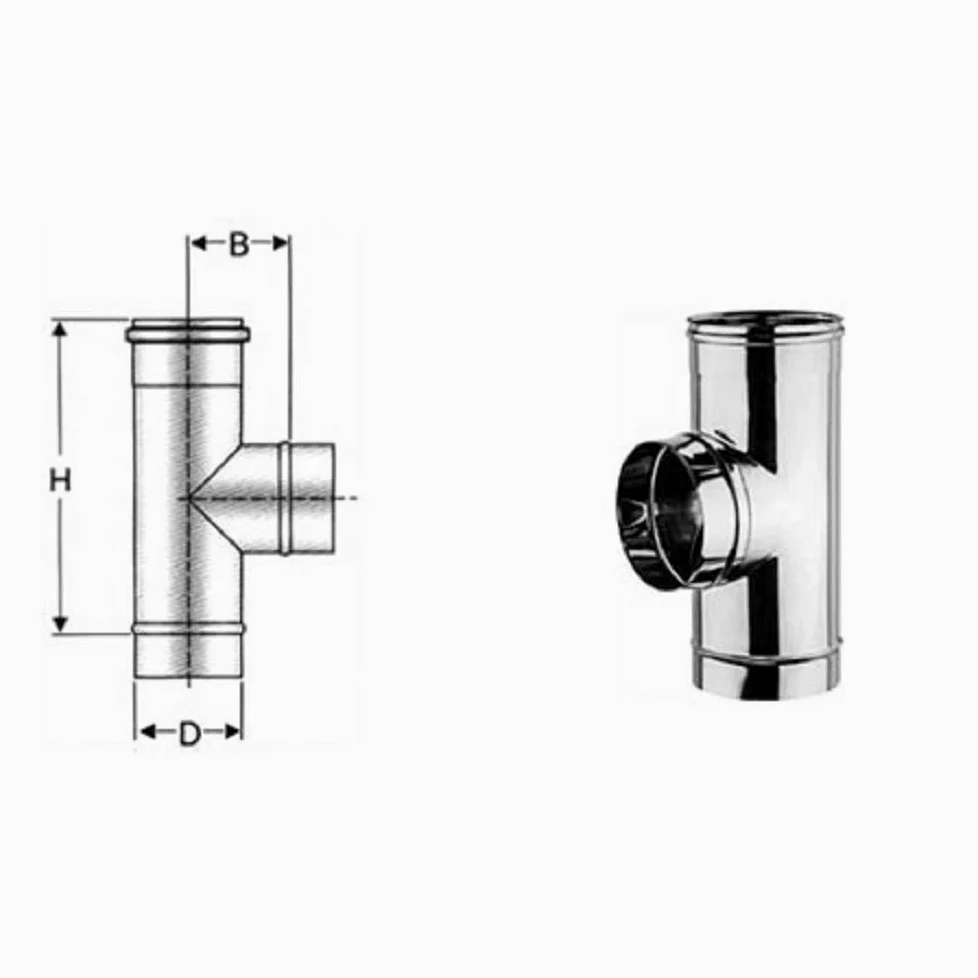Giunto a T 90° in acciaio inox per canne fumarie (DN 200)