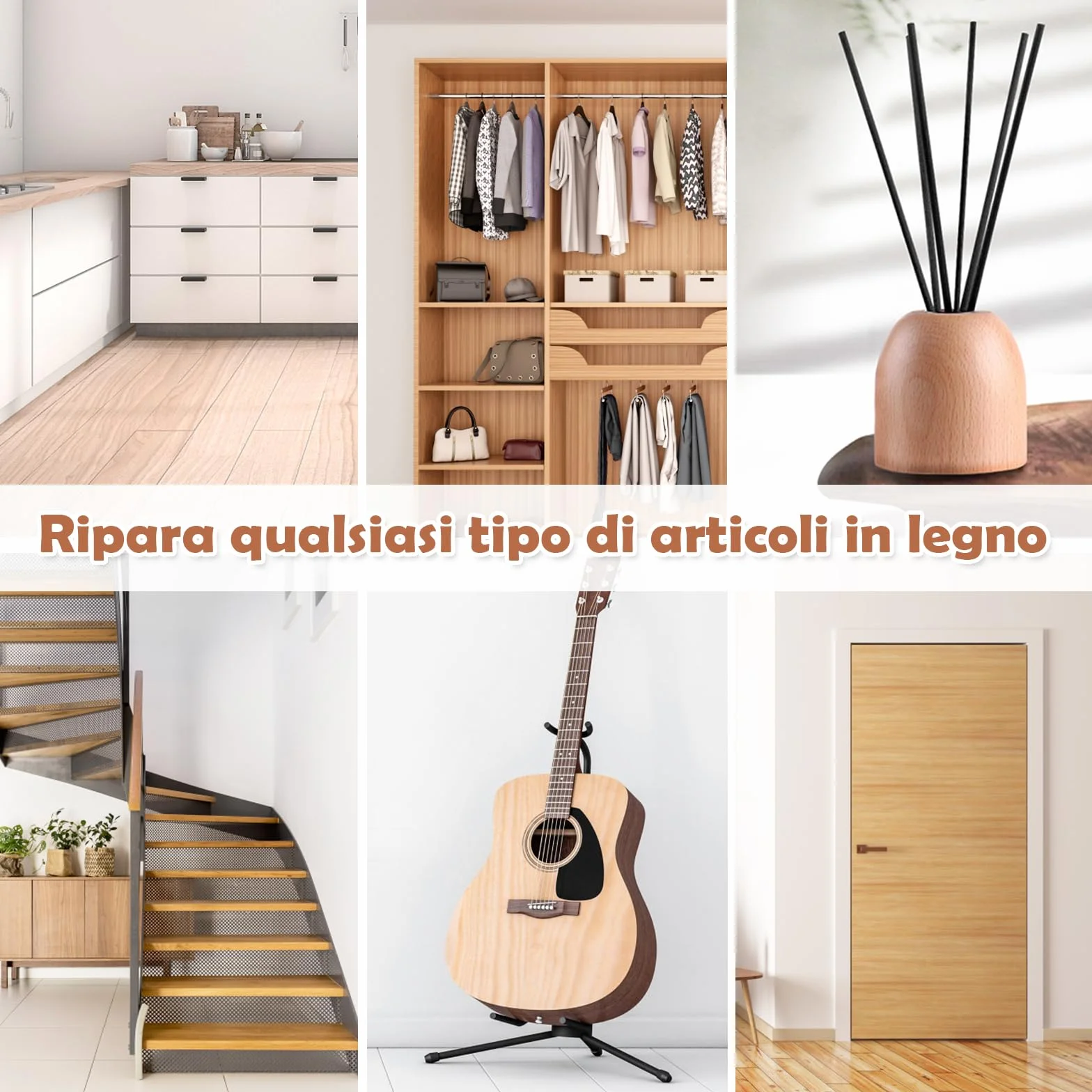 Kit di Riparazione Mobili in Legno - Set di 42 stucchi, Pennarelli e Bastoncini di Cera per la Riparazione di Mobili - Utilizzato per Coprire Graffi, Macchie, Tavoli, Scrivanie