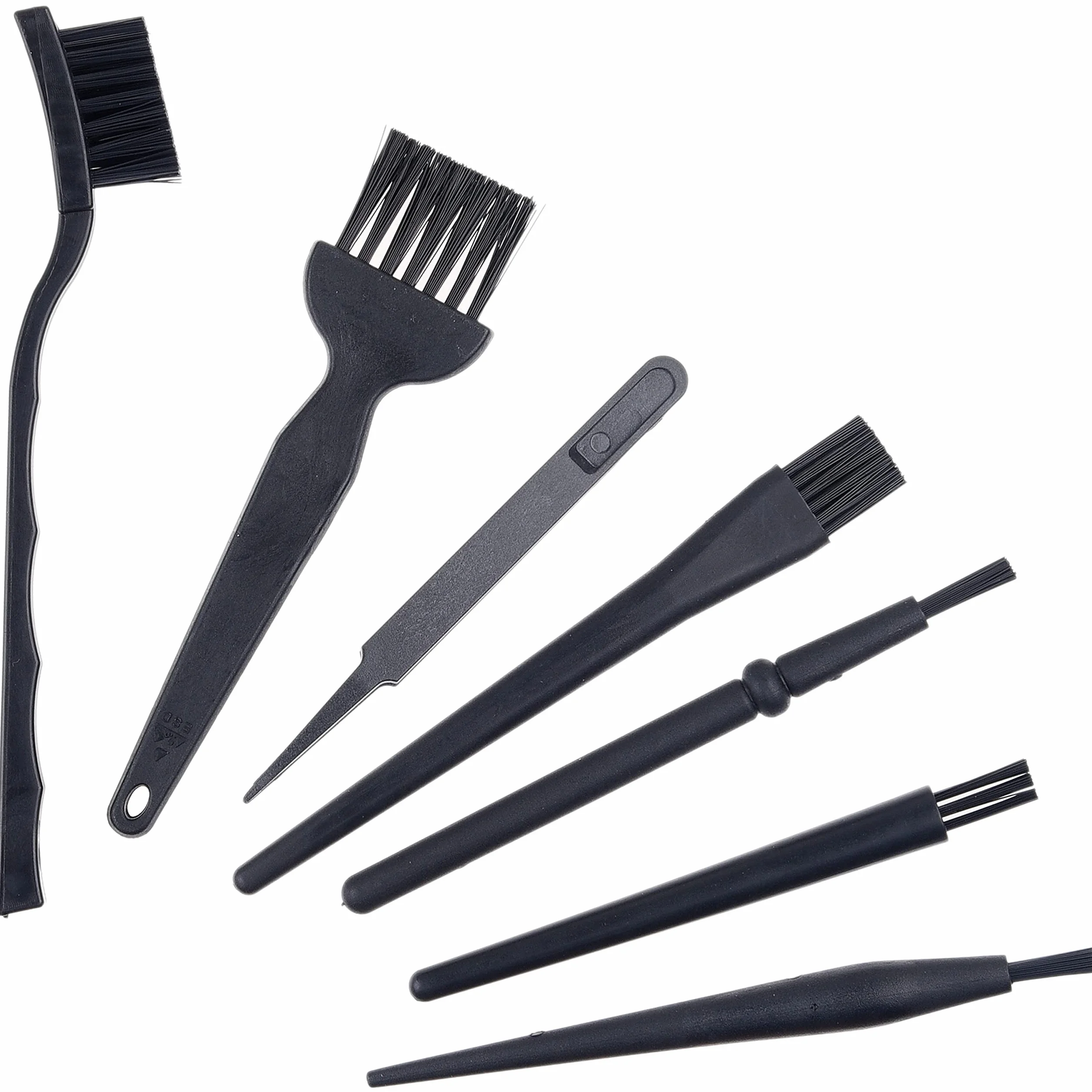 Camkix Spazzole Multiuso (Nero) – CONFEZIONE DA 9-7x Spazzole –Multi Taglia, 1x Paio di Pinzette Antistatiche, 1x Panno di Pulizia – Piccole Fessure - Computer, Tastiere, PCB, Bocchette, Interno Auto