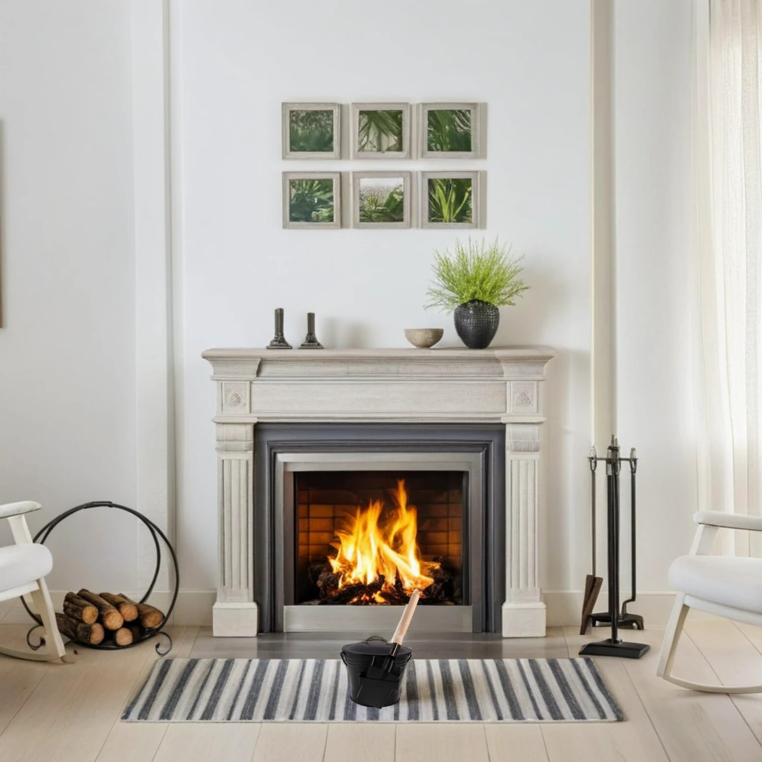 ULTECHNOVO Set Secchio per Cenere della Stufa con Coperchio in Metallo e Pala, Contenitore Resistente al Calore con Maniglia Ergonomica, Kit Utensili per Pulizia Caminetto Uso Interno