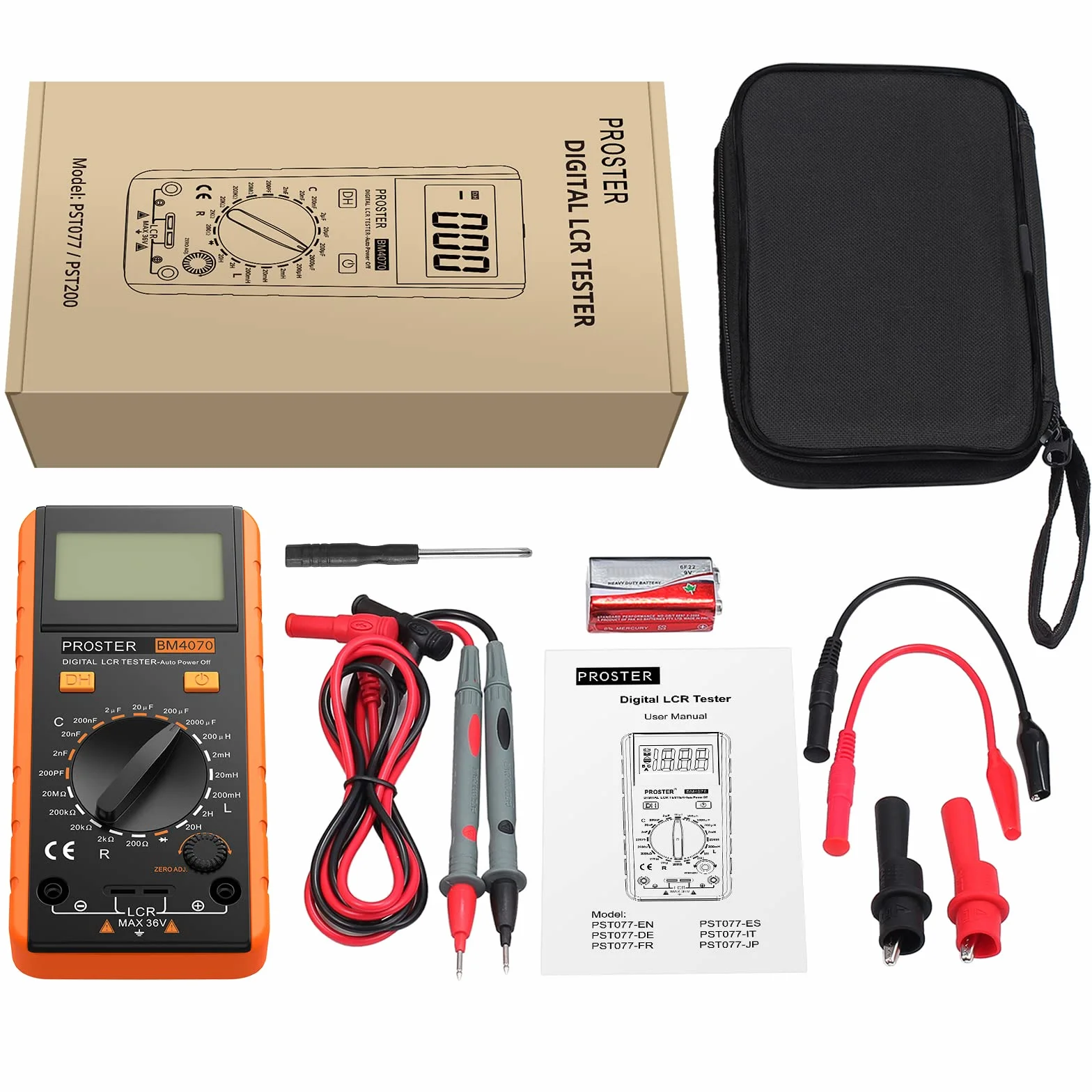 Proster LCR Meter LCD Tester Capacità Induttanza Resistenza Misuratore di Autoscarica con Display di Sovraoscillazione - Arancione