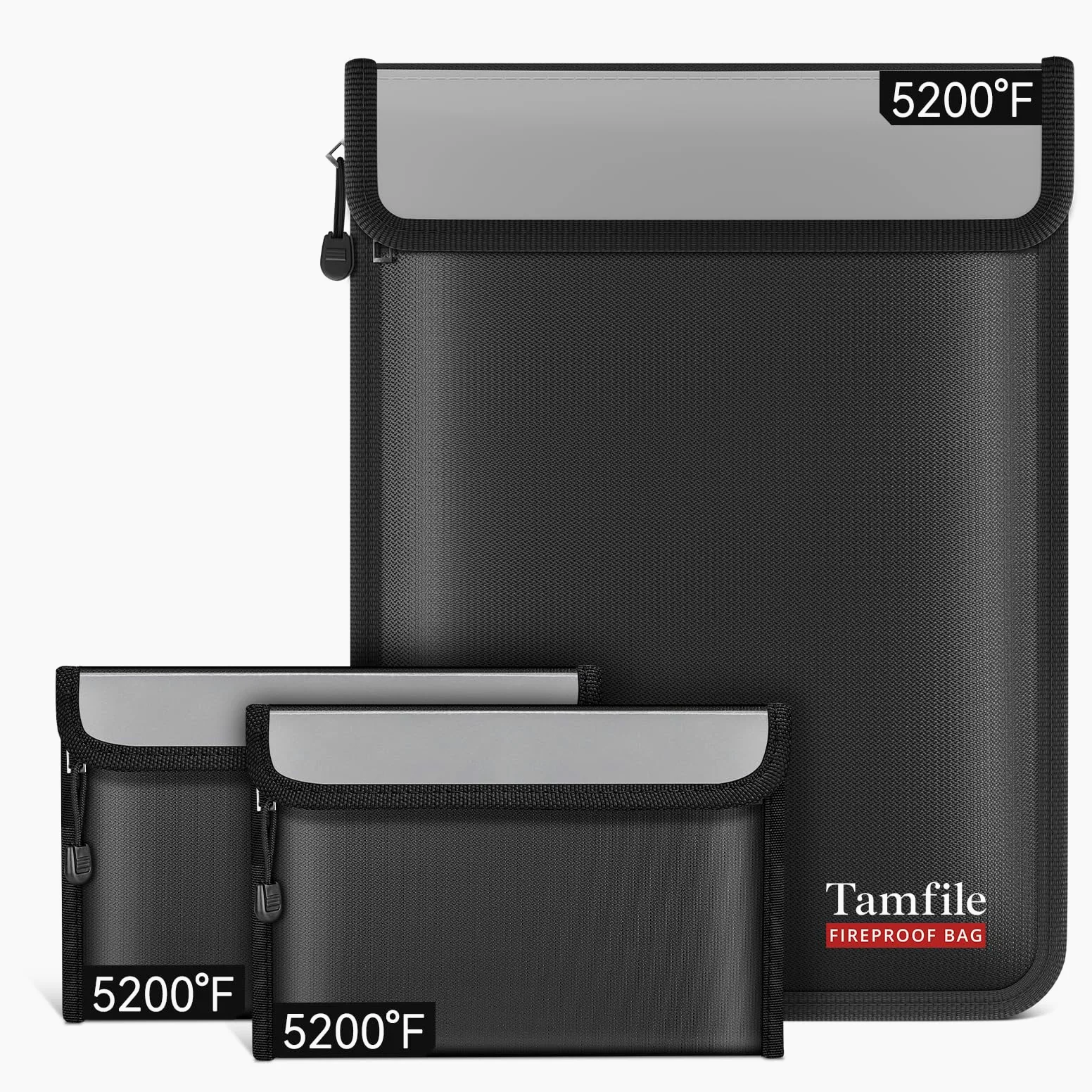 Tamfile Borsa per documenti ignifuga, con 2 sacchetti da viaggio ignifughi | Resistente al calore, impermeabile, 8 strati, sicuro, per documenti importanti, contanti, oggetti di valore, nero