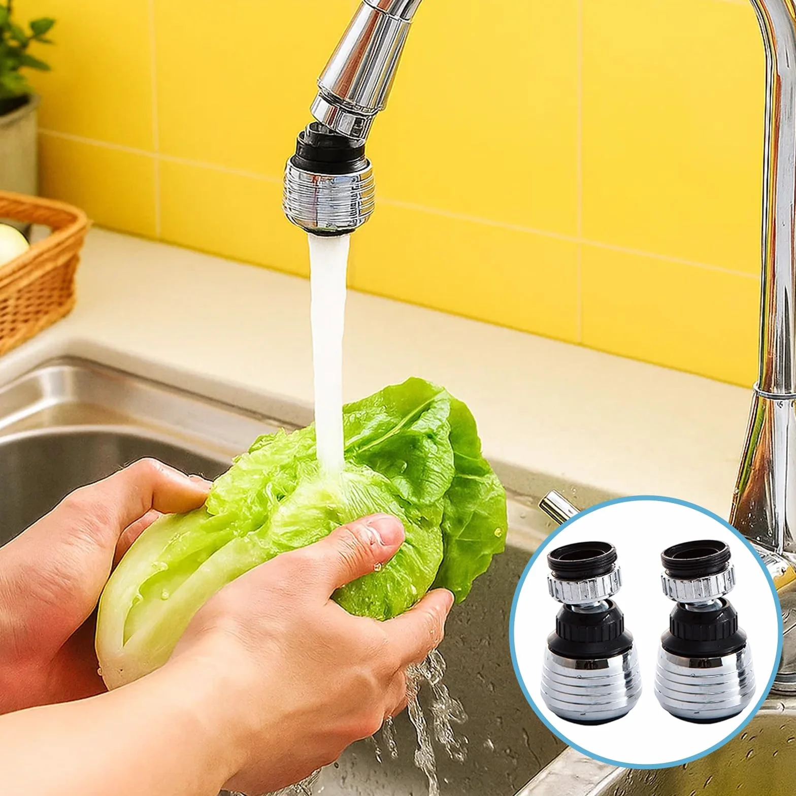 Aeratore per rubinetto 2 pezzi regolatore girevole 360° risparmio acqua con adattatori