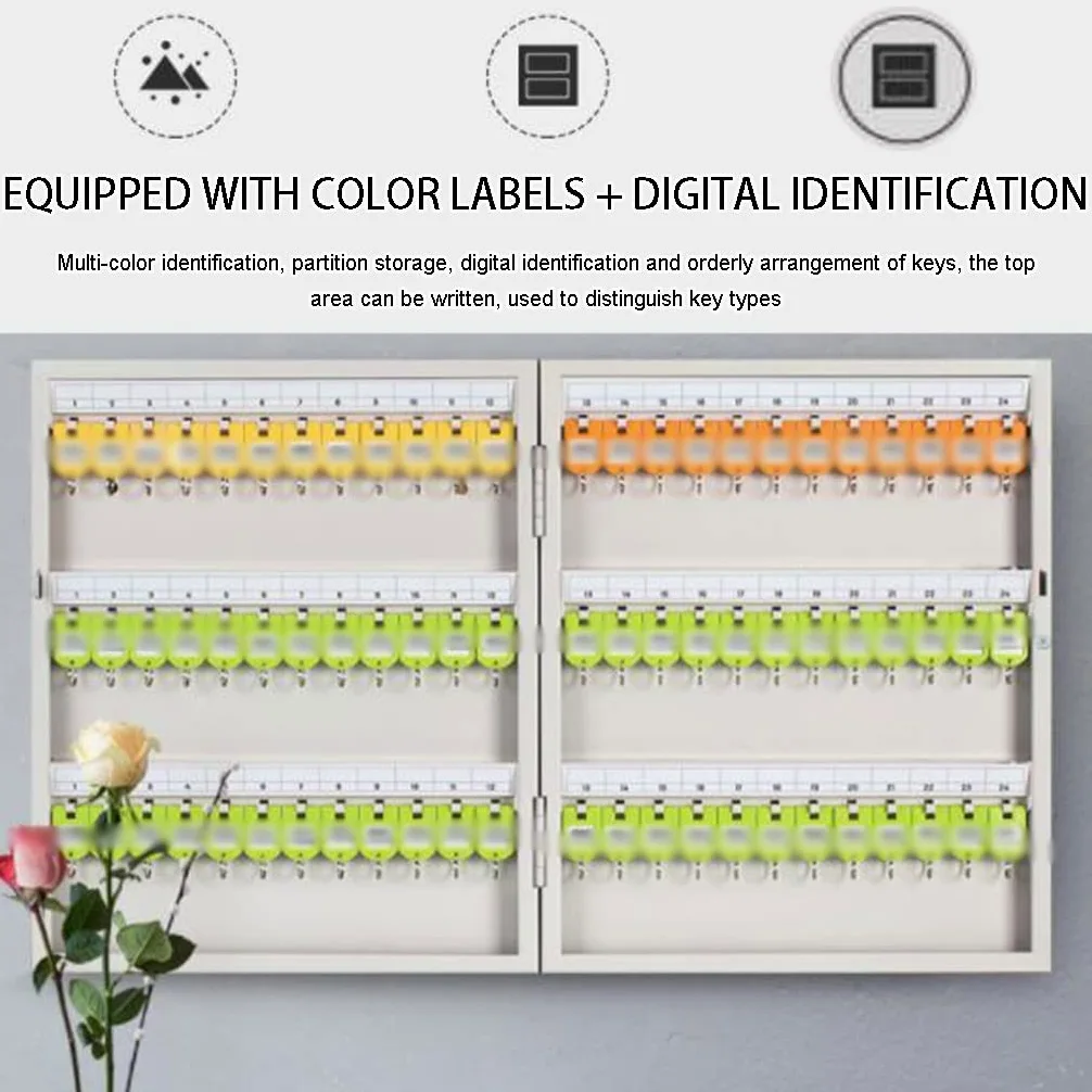 Armadietto portachiavi da parete con 32 chiavi, in metallo, con serratura, 4 chiavi in acciaio laminato a freddo, per casa, ufficio e sicurezza aziendale