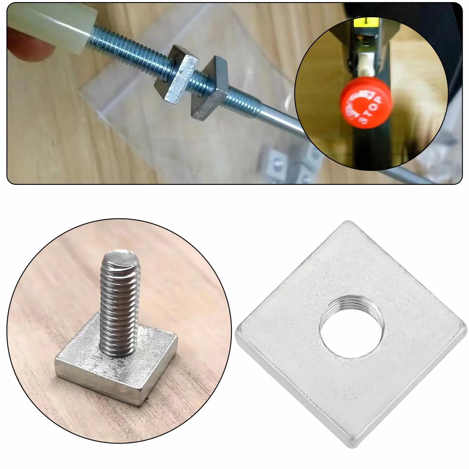 Dadi Quadrati M8 Acciaio Zincato Scanalatura a T 20x20x6 mm per Mobili Attrezzature Edili