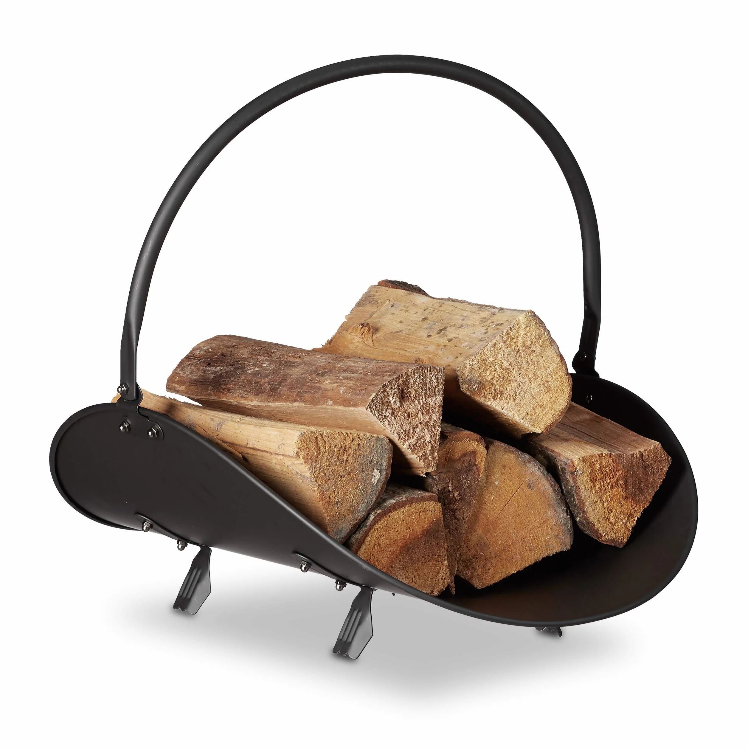 Relaxdays Cesto porta-legna da camino nero contenitore grande culla per legname metallo HxLxP 40 x 38 x 48 cm nero