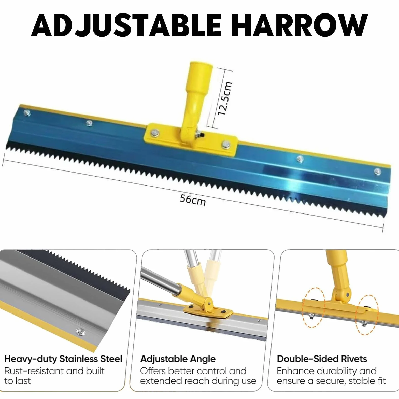 Set di attrezzi per il rivestimento del pavimento, composto di compensazione con rullo di sfiato da 50 + 10 cm, spatola da 56 cm (spina obliqua da 3 mm), scarpe per unghie e manico telescopico 40