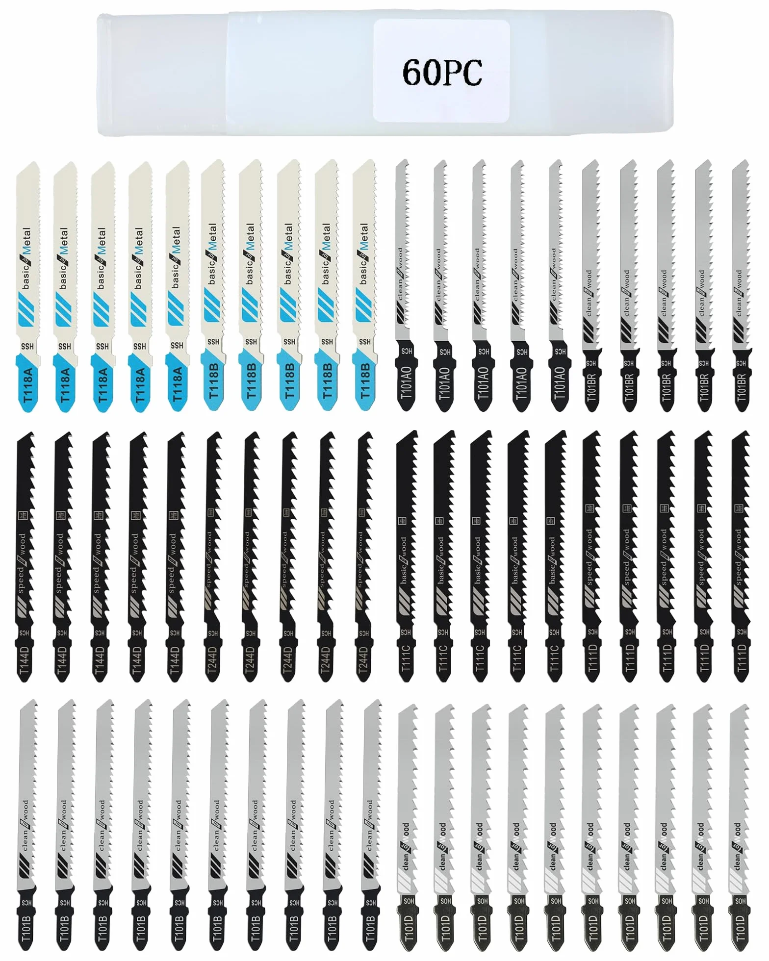 Set 60 Lame per Seghetto Alternativo – Lame T-Shank per Legno, Plastica e Metallo, Lame Seghetto Alternativo Legno, Seghetto per Metallo, Lame Lunghe con Pratico Contenitore per Conservazione