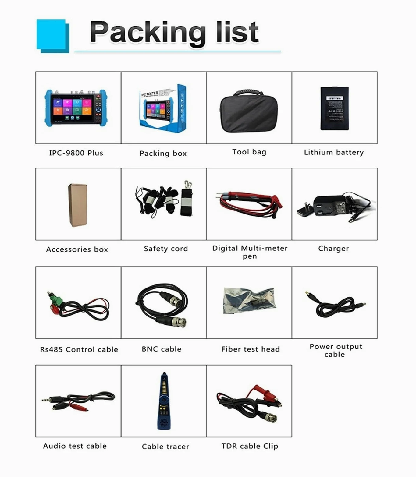 Supporto per tester CCTV per telecamera IP Tester CCTV IPC Da 7" IPC9800 Plus 8MP AHD CVI TVI CVBS SDI Test Telecamera IP Tester For Cavi UTP VGA Alimentazione In Ingresso CCTV Test(IPC 9800ADH Plus)