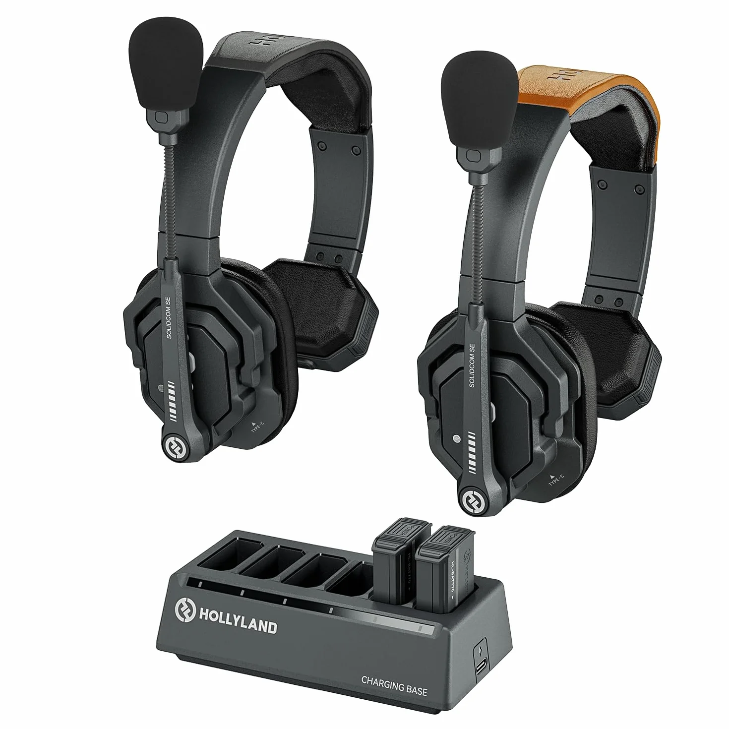 Hollyland Solidcom SE 2.4G Wireless Intercom Headset System Full Duplex 2 User ENC Noise Cancellation 350 m Team Communication with PTT Mute Single Ear Headset for TV Film Production Drone (SE-2S)