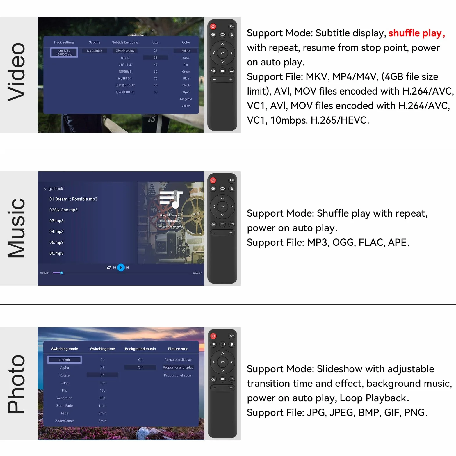 MYPIN - Lettore multimediale 4K, lettore multimediale HDMI per lettura USB / scheda SD con uscita HD HDMI/AV/VGA per RMVB/MKV/JPEG ecc. con telecomando