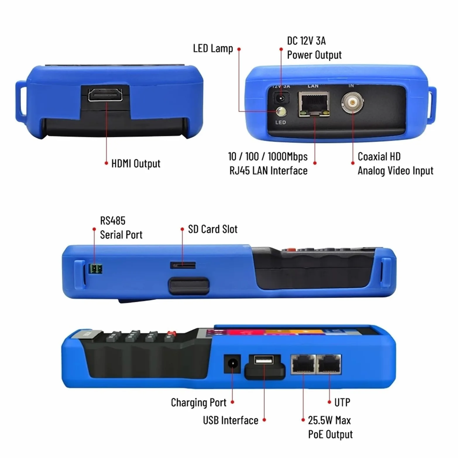 Tester per analizzatori CCTV Strumento di ingegneria coassiale analogico rete IPC9310Plus Uscita POE del tester videosorveglianza 6K H.265 con touch screen/display LCD