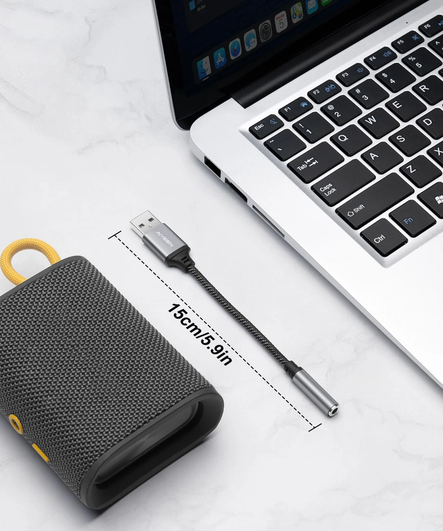 Cavo adattatore audio da USB a femmina da 3,5 mm, convertitore stereo da USB maschio a jack AUX intrecciato in nylon da 15 cm con chip ad alta risoluzione, per cuffie, AUX per auto (grigio)