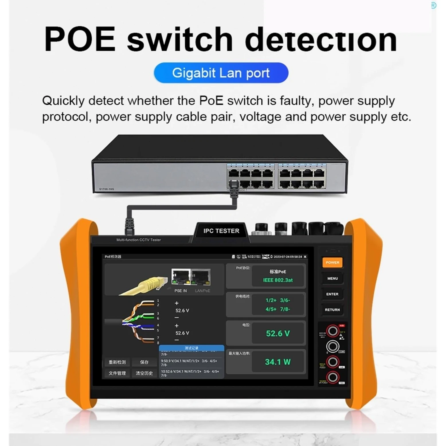 CCTV Tester, Tester CCTV For Telecamere Analogiche IP 8K E 8MP 4K HDMI Gigabit LAN PoE++ H12 Cavo Di Rete TDR Rilevamento Tensione Tracciatura Cavi