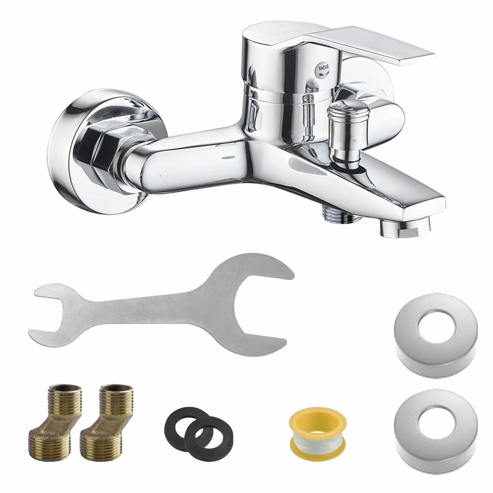 Rubinetto per vasca da bagno, montaggio a parete, miscelatore per vasca da bagno, con 8 accessori di montaggio, miscelatore monocomando per doccia e vasca