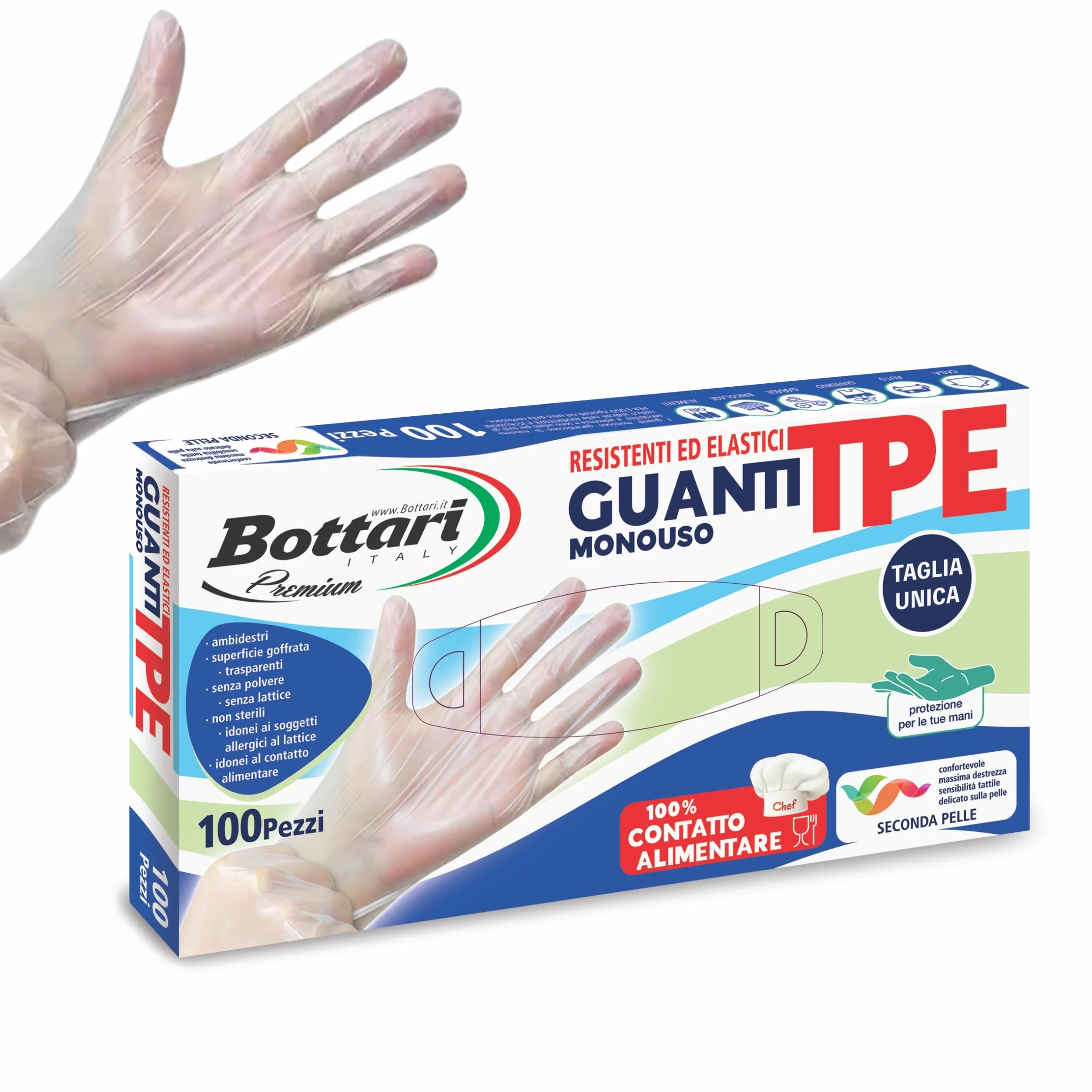 Bottari Guanti Monouso in TPE Senza Polvere 100 Pezzi Resistenti per Pulizia Alimenti Giardinaggio Bricolage Casa