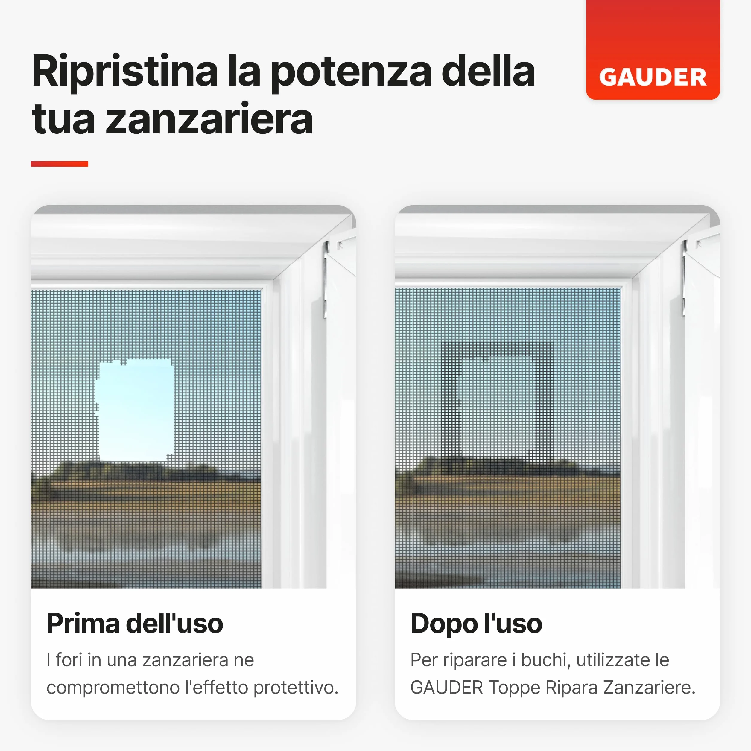GAUDER Nastro Ripara Zanzariere Autoadesivo Fibra di Vetro 3 Pezzi 130x180 mm
