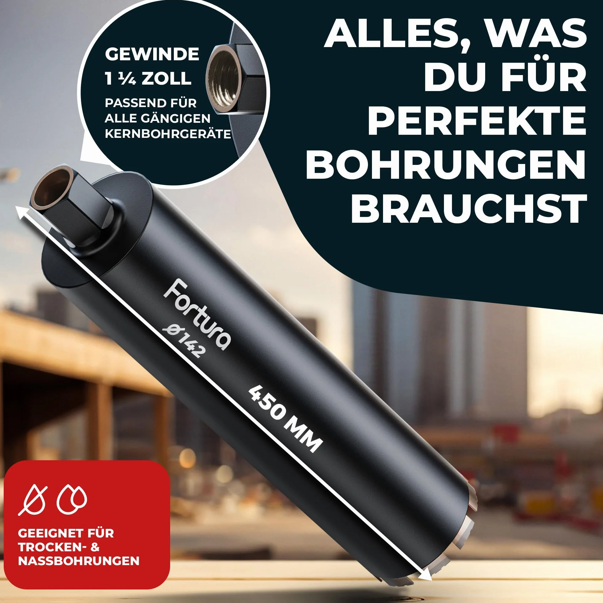 Fortura corona diamantata Ø42-182mm 400mm 1 ¼ pollici foratura a secco