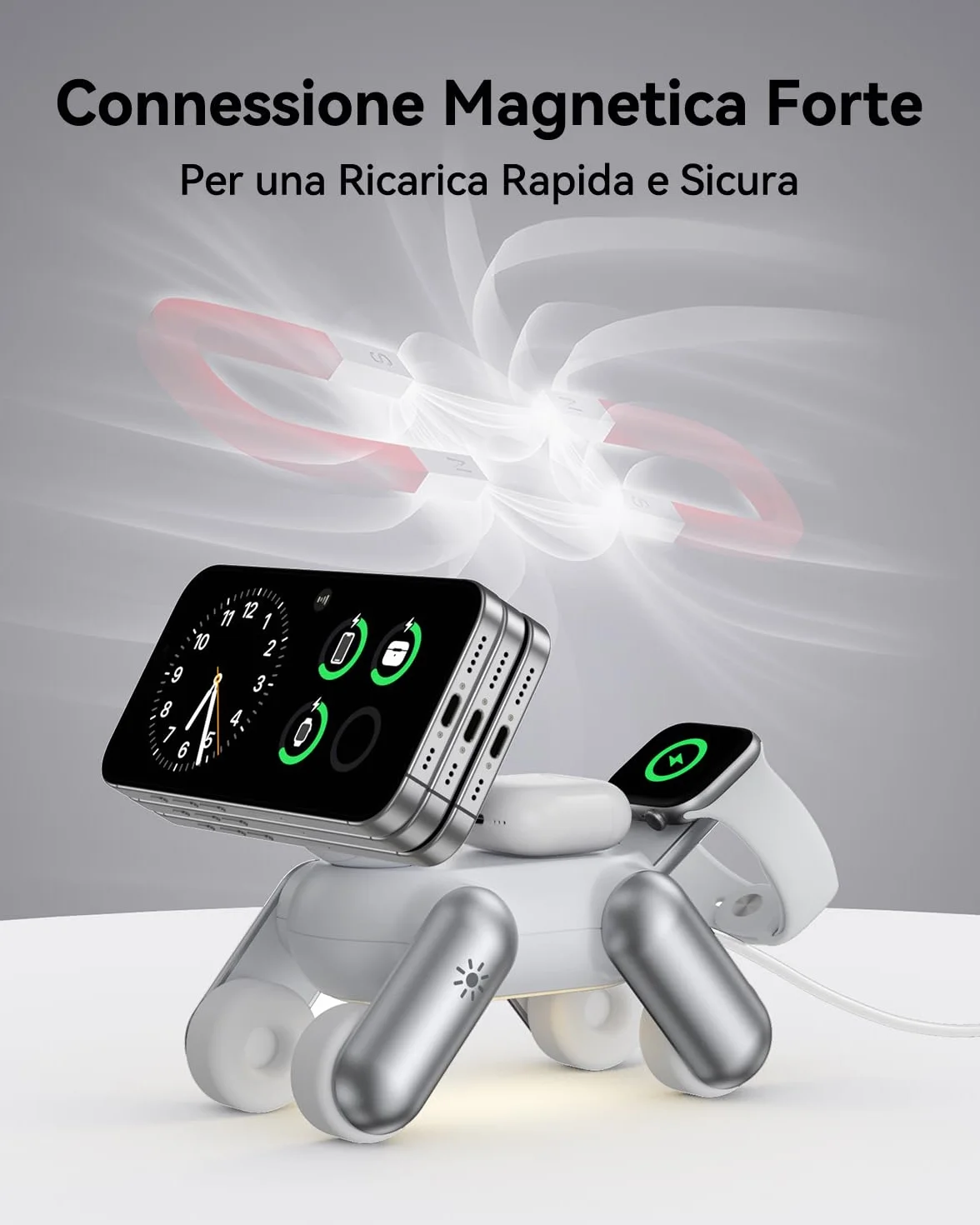 Stazione di Ricarica per Apple MagSafe 3 in 1 Wireless Caricatore per iPhone 17e Air 17 16 15 14 13 12 Serie, per Apple Watch Ultra/SE/11/10/9/8/7/6/5/4/3/2, per AirPods 2/3/Pro