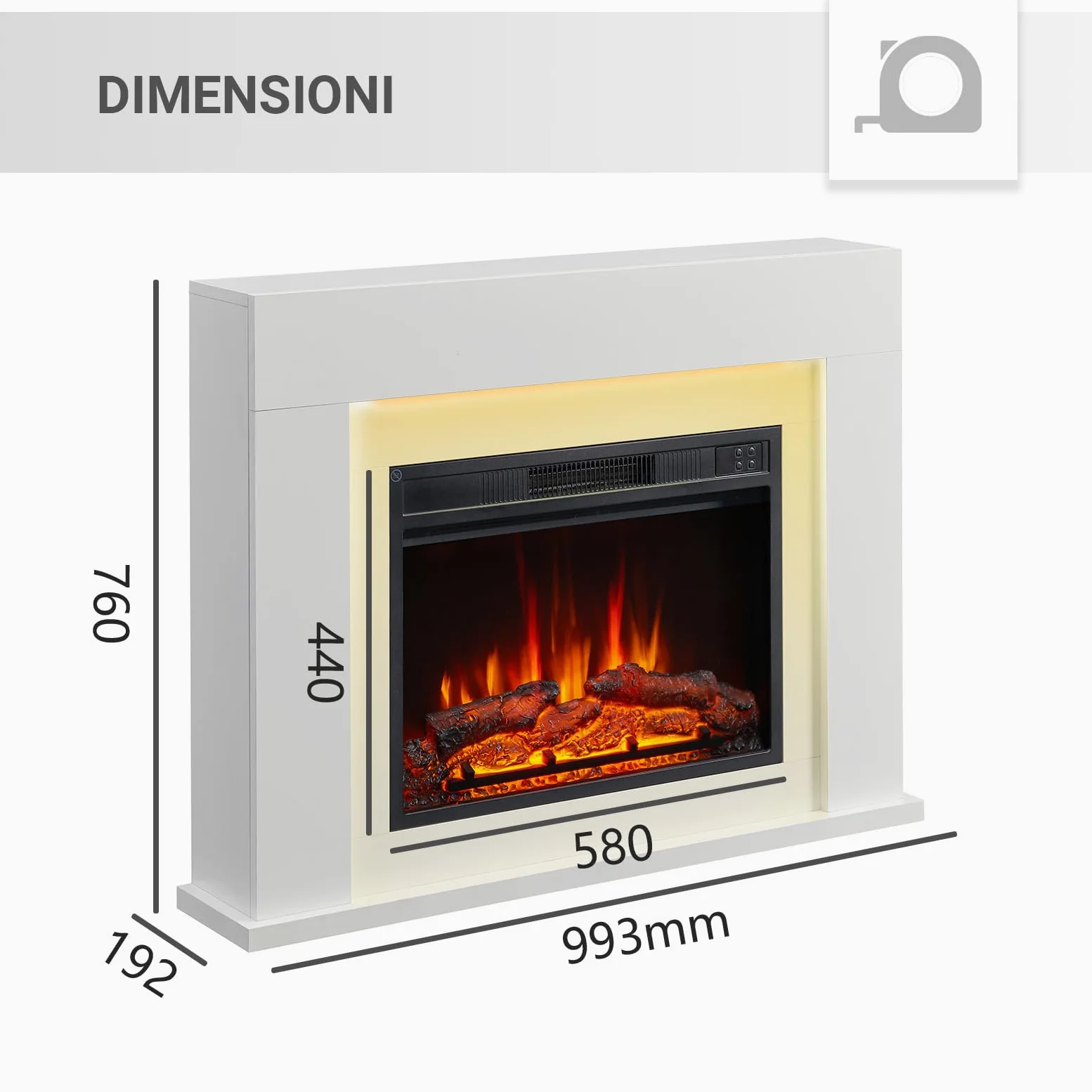 BALDERIA Finn Design Camino elettrico da terra, effetto fiamma 3D LED, riscaldamento