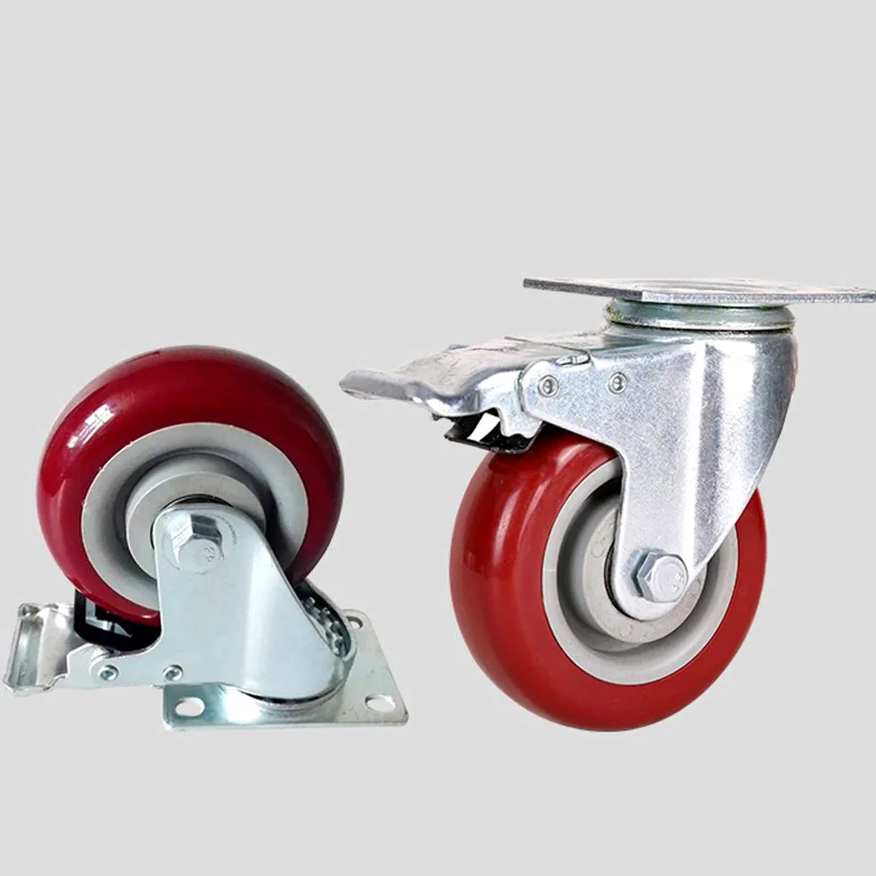 Ruote girevoli resistenti da 65 mm, capacità di 360 kg, ruote per trasporto industriale, con freno, in nylon poliuretanico silenzioso, ideali per mobili di fabbrica, carrelli, tavoli