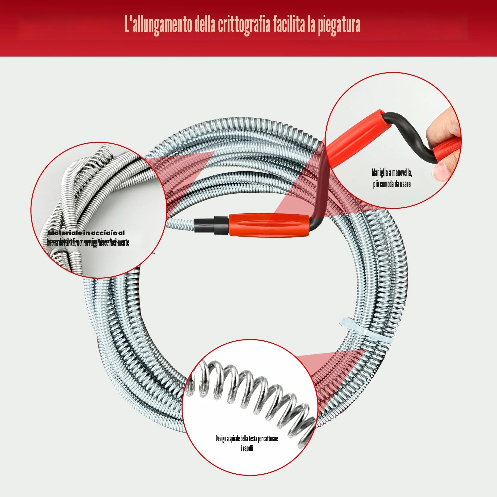 JAADU Stura Tubi Professionale 5m x 6mm Sonda Sturatubi per Lavandini e WC