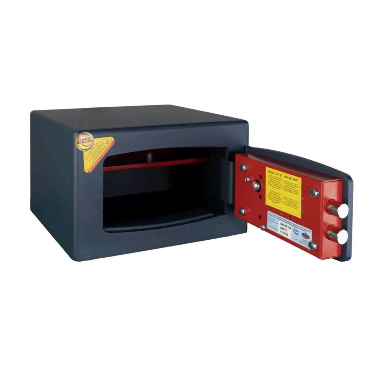 Technomax, Cassaforte a mobile, Gold Moby Diplo, modello GMD/3, Apertura con chiave a doppia mappa + combinatore a 3 volantini, Dimensioni mm. 220 (H) x 350 (L) x 300 (P)