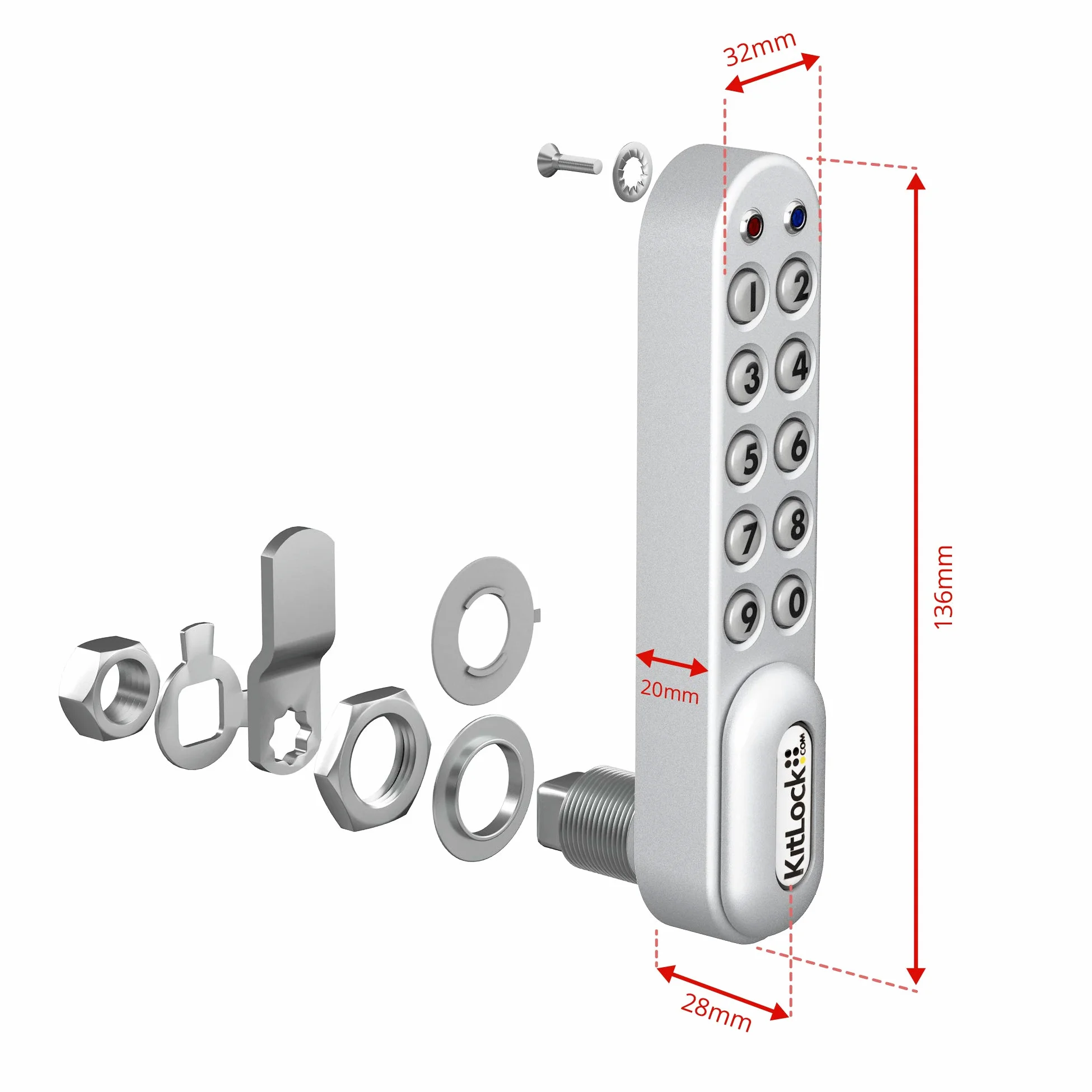 KitLock Serratura elettronica KL1000 | per armadietti e mobili | senza chiave con serratura a combinazione | verticale | argento