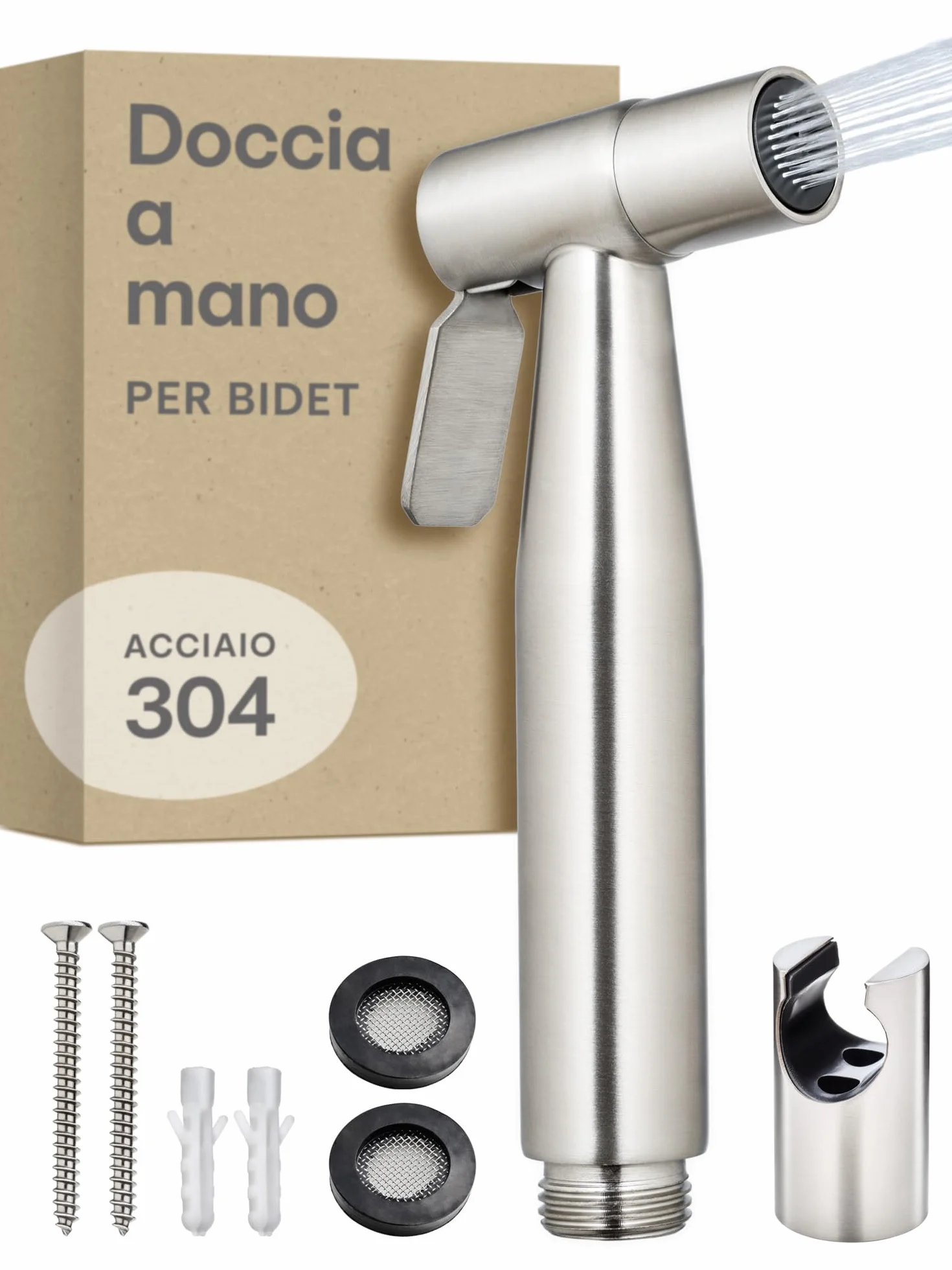 Bidet Spruzzatore con Doccetta e Supporto in Acciaio Inox per WC e Lavabo