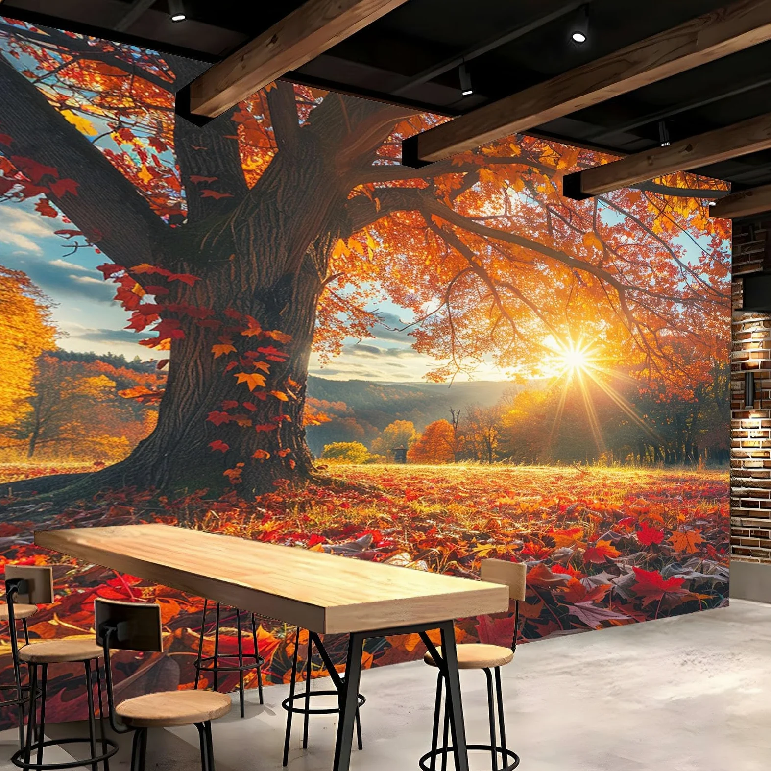 Poster Giganti da Parete Paesaggio autunnale del tramonto dell'acero Fotomurale Carta da Parati TNT Murale alla Moda Decorazione da Muro fotografica 300x210 cm Murale per Camera Letto Sala