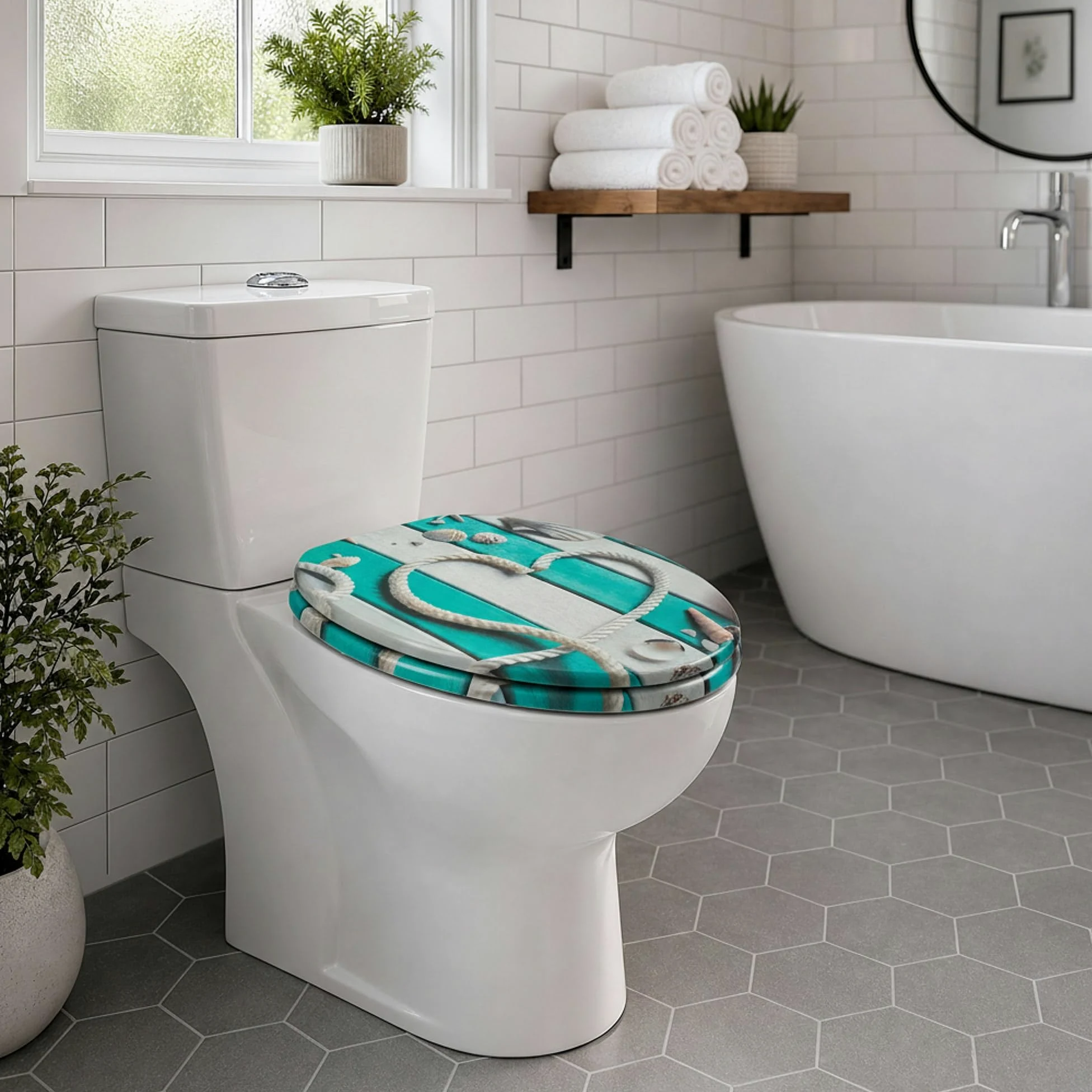 SINOBATH Sedile WC con abbassamento automatico, nucleo in legno MDF, chiusura a cerniera Softclose