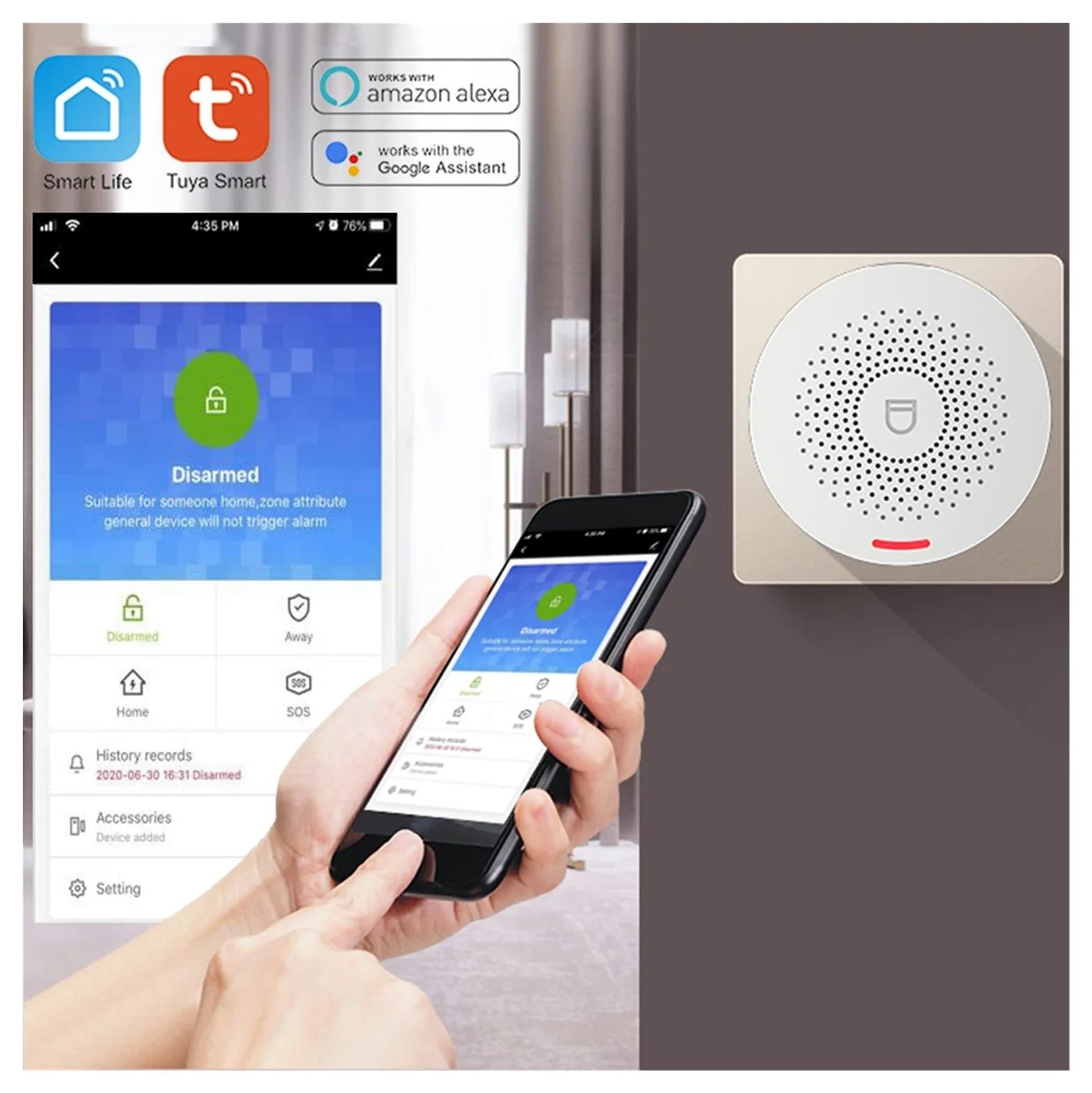 Kit Allarme Casa, WI-FI di sicurezza allarme intelligente con sensore della porta Smart Life & Tuya Controllo app compatibile(G)