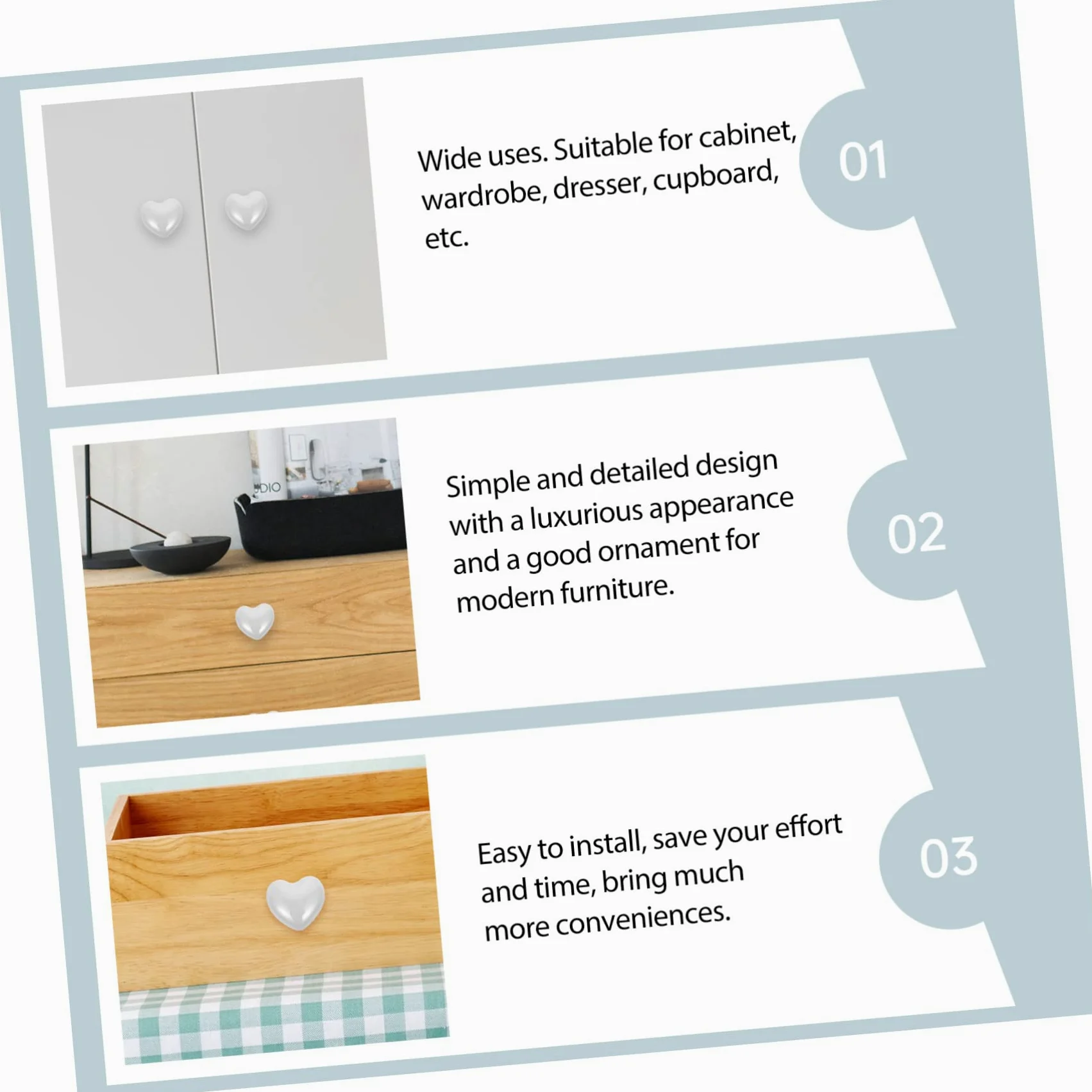 ORFOFE Pomelli a Cuore in Ceramica Bianca per Cassetto, 10 Pezzi | Lega di Zinco, Finitura Elegante e Moderna, per Armadio e Cassettiera, Decorativi per Casa