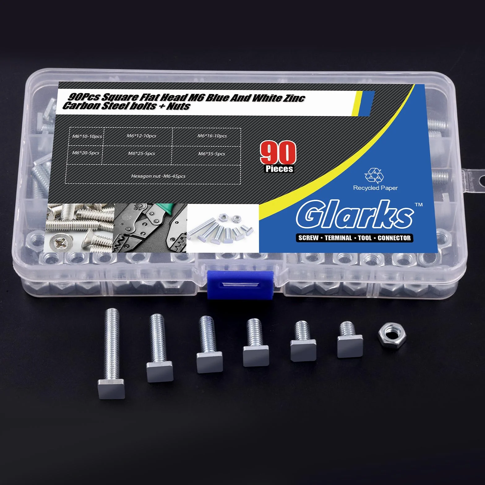 Glarks 90 bulloni a testa quadrata M6 x 10-35 mm zincati acciaio al carbonio grado 4,8 con dado esagonale