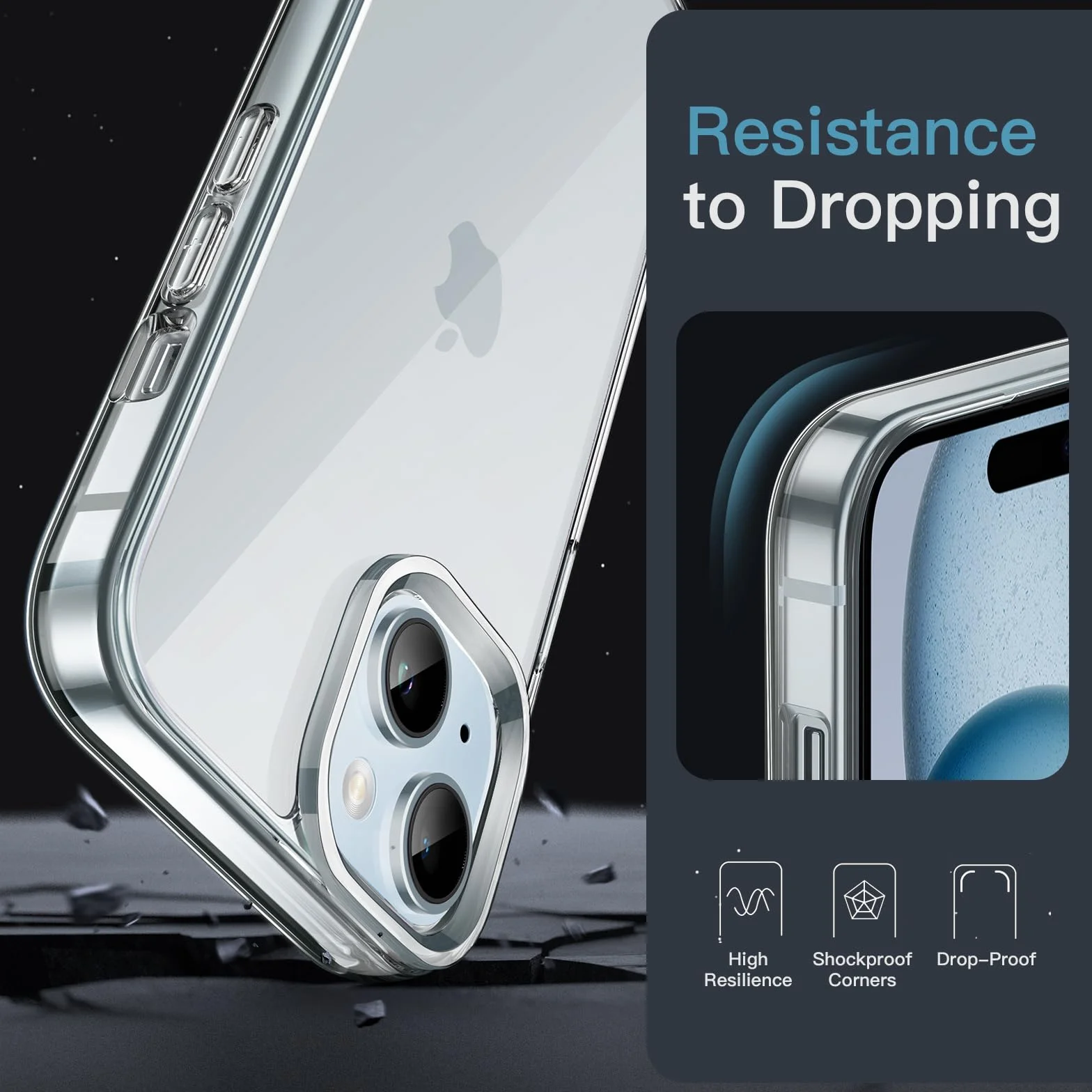 JETech Cover per iPhone 15 6,1 Pollici, Anti Ingiallimento Custodia con Antiurto, Anti-Graffio e Retro Trasparente (Trasparente)