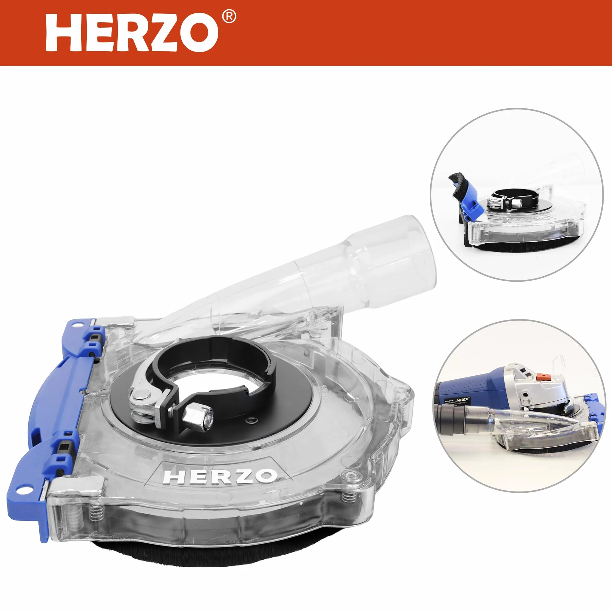 HERZO Cuffia Aspirazione in Policarbonato Trasparente per Smerigliatrice Angolare 115/125 mm