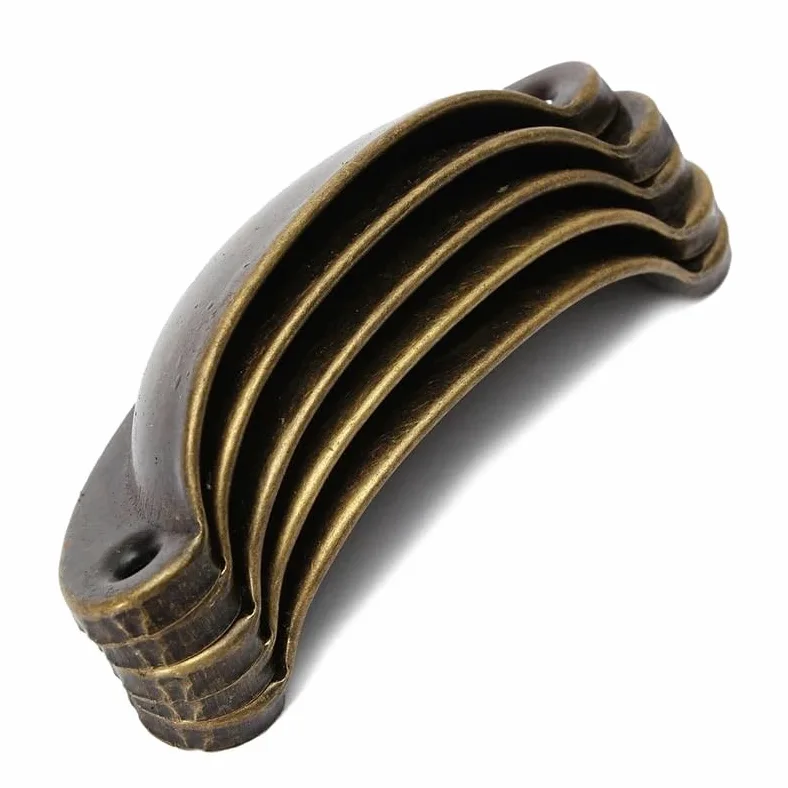 Maniglie for armadietti a conchiglia retrò in ottone antico da 20 pezzi(Brushed Green Bronze)