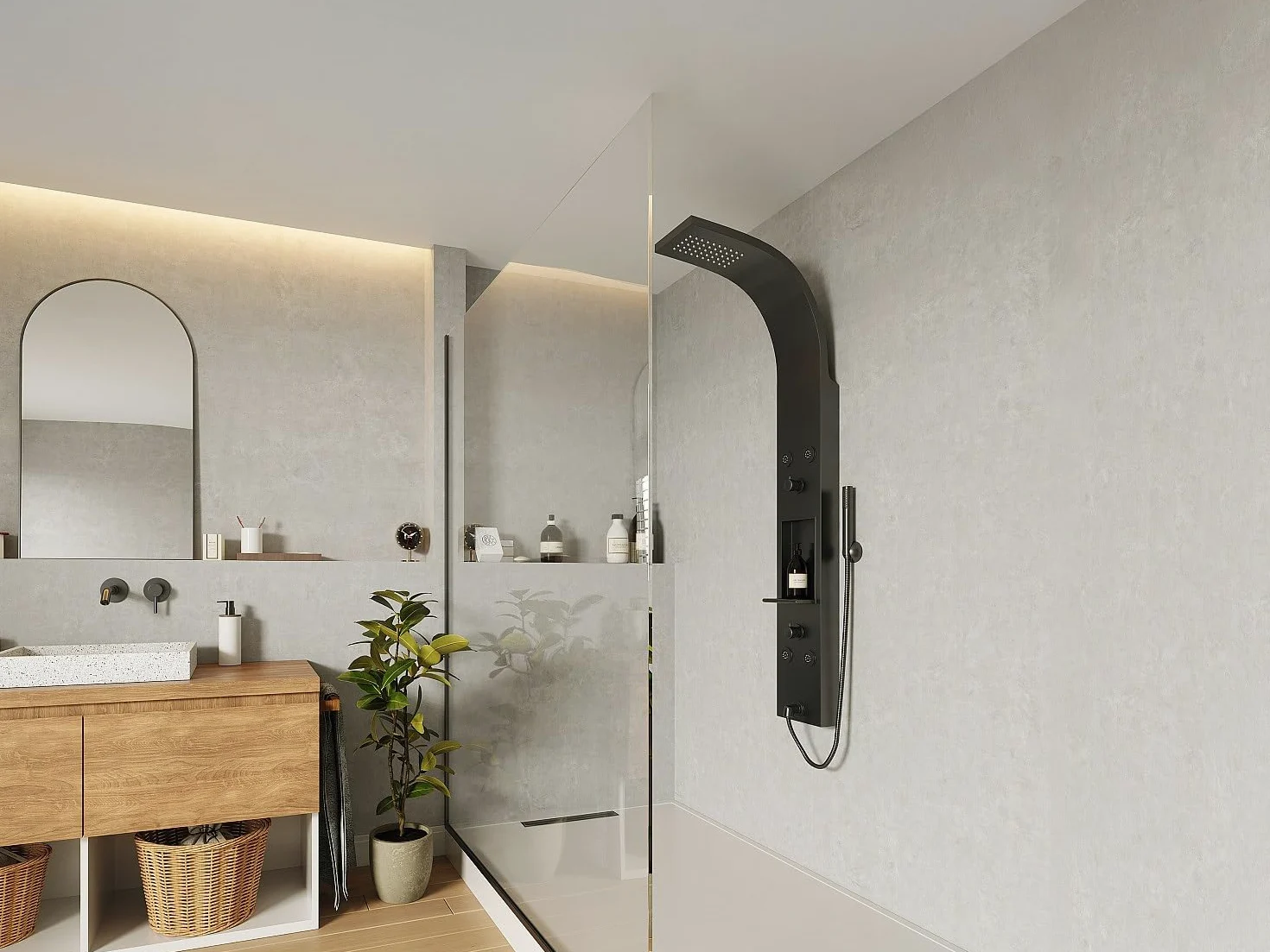 Vente-unique - Colonna doccia Roana - L 20cm x P 48cm x H 140cm - acciaio inossidabile - nero
