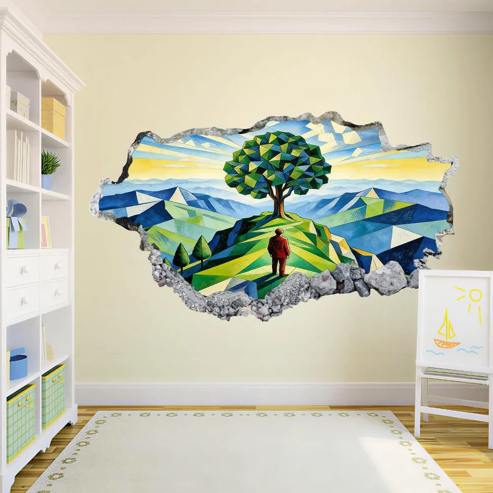 Decorazione da parete 3D, Susa Tattoo Smashed Art Decalcomanie per poster rimovibili, Paesaggio Geometrico Decalcomanie in vinile Decorazioni per la casa Camera dei Nursery Decor