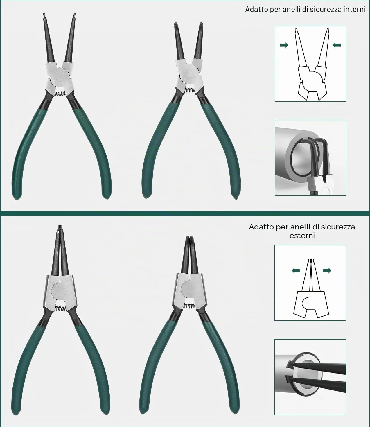 LEAZZLE Pinza per Seeger 180mm 4 Pezzi Set con Borsa Portatile